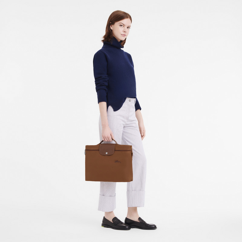 Longchamp Le Pliage Green S Briefcase Cognac - Recycled canvas outlook
