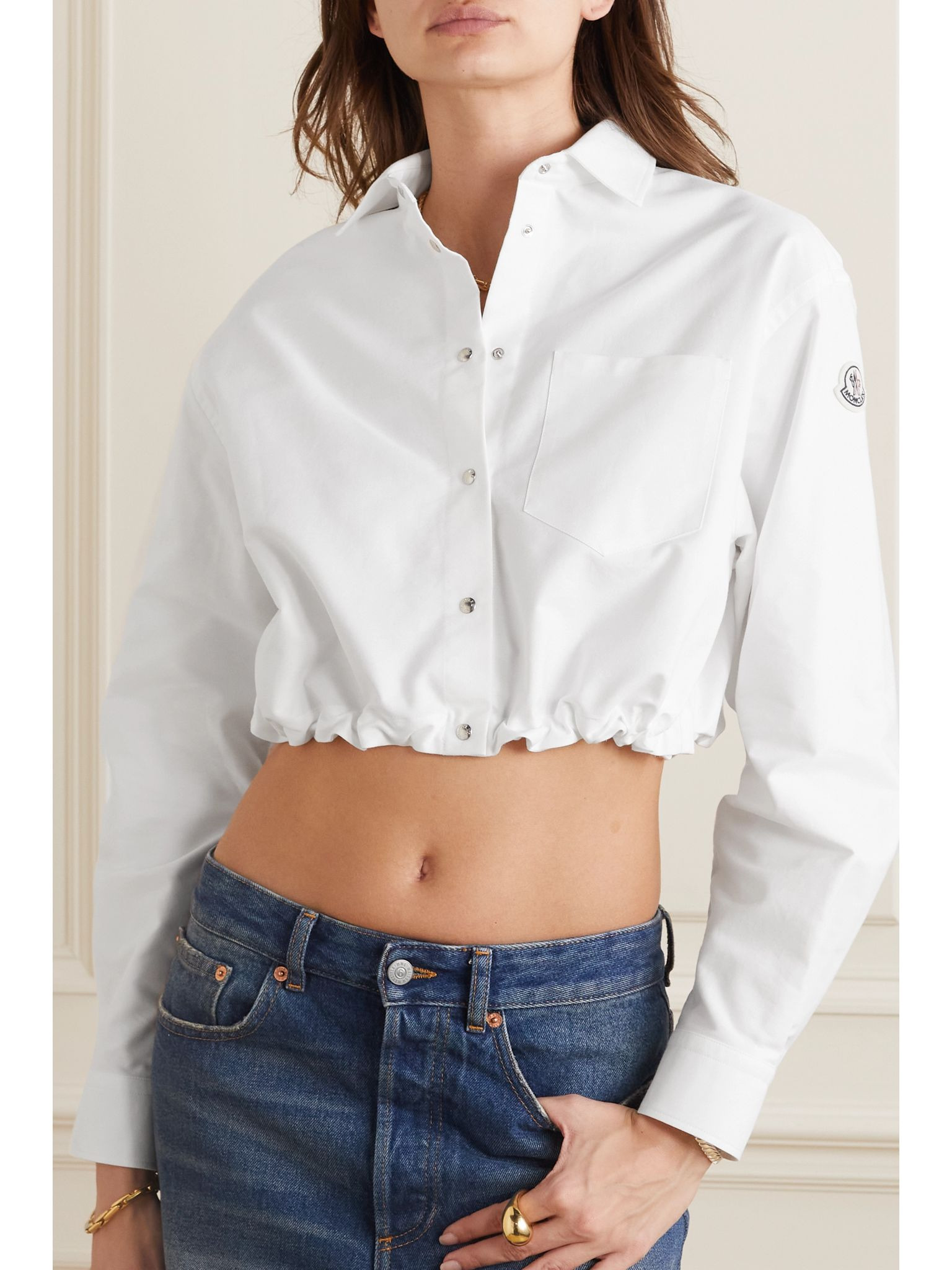Cropped cotton-poplin shirt White - 3