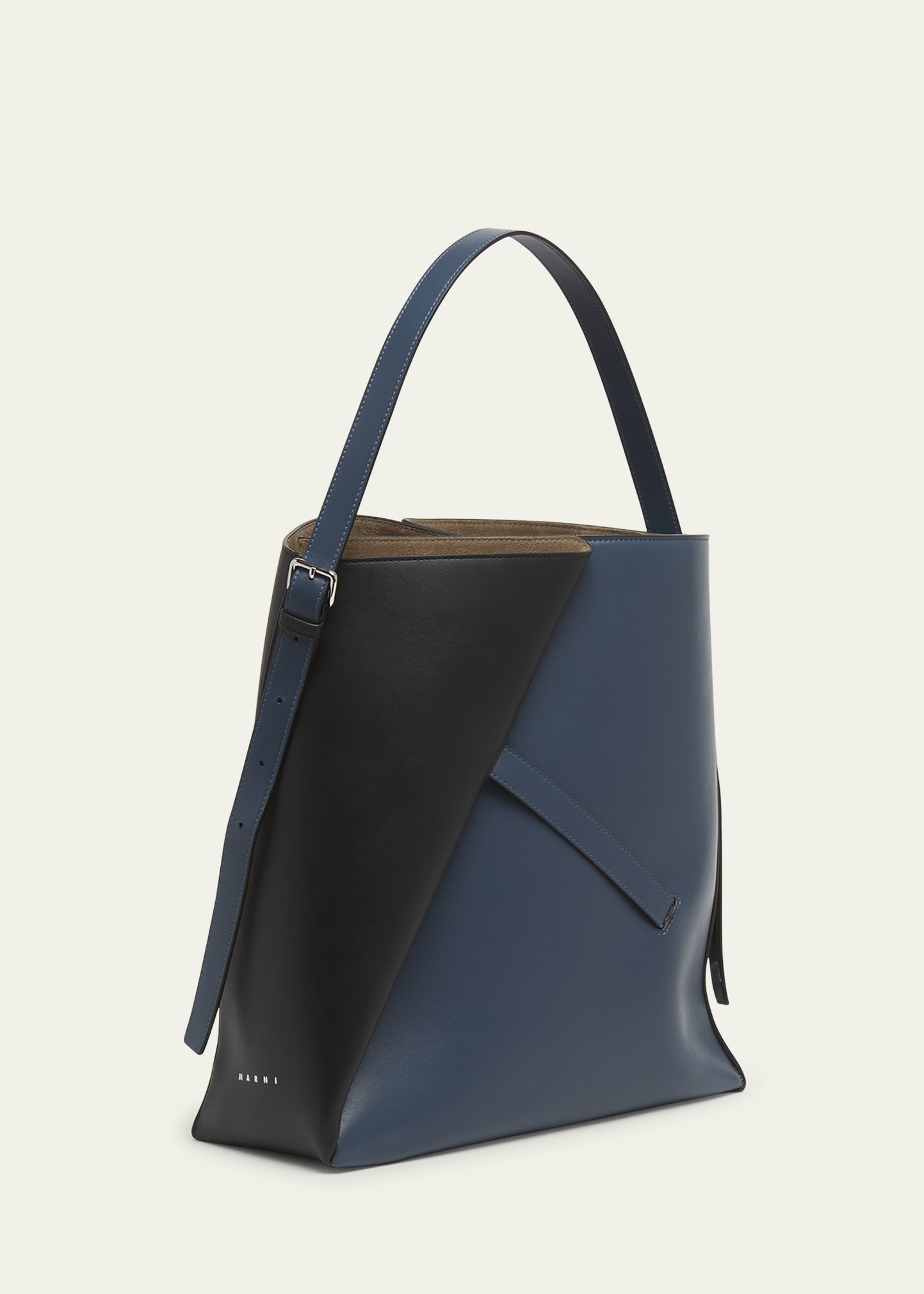 Two-Tone Leather Reverse Hobo Bag - 3