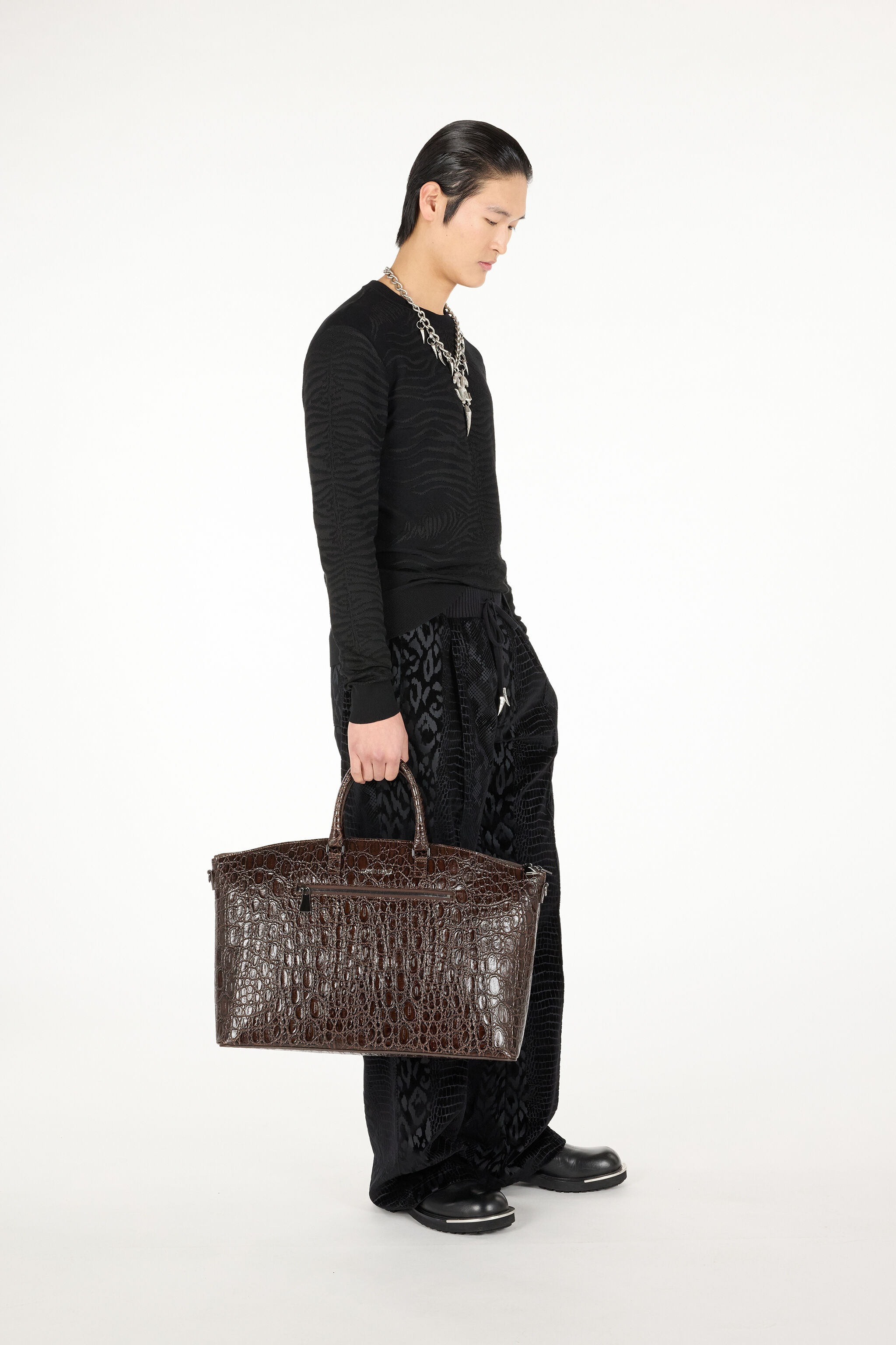 Crocodile-Print Bag With Shoulder Strap - 2