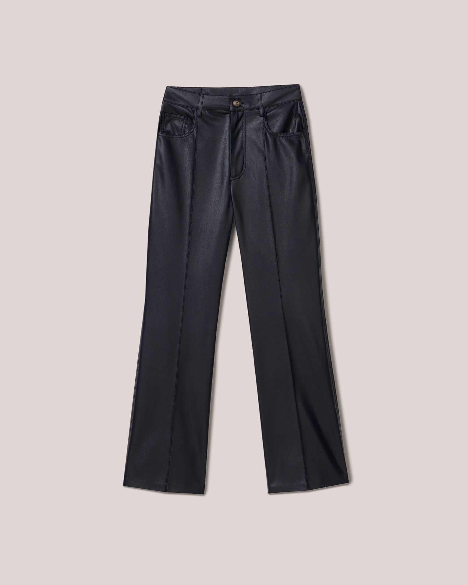 ZOEY - Vegan leather pleated pants - Navy - 1
