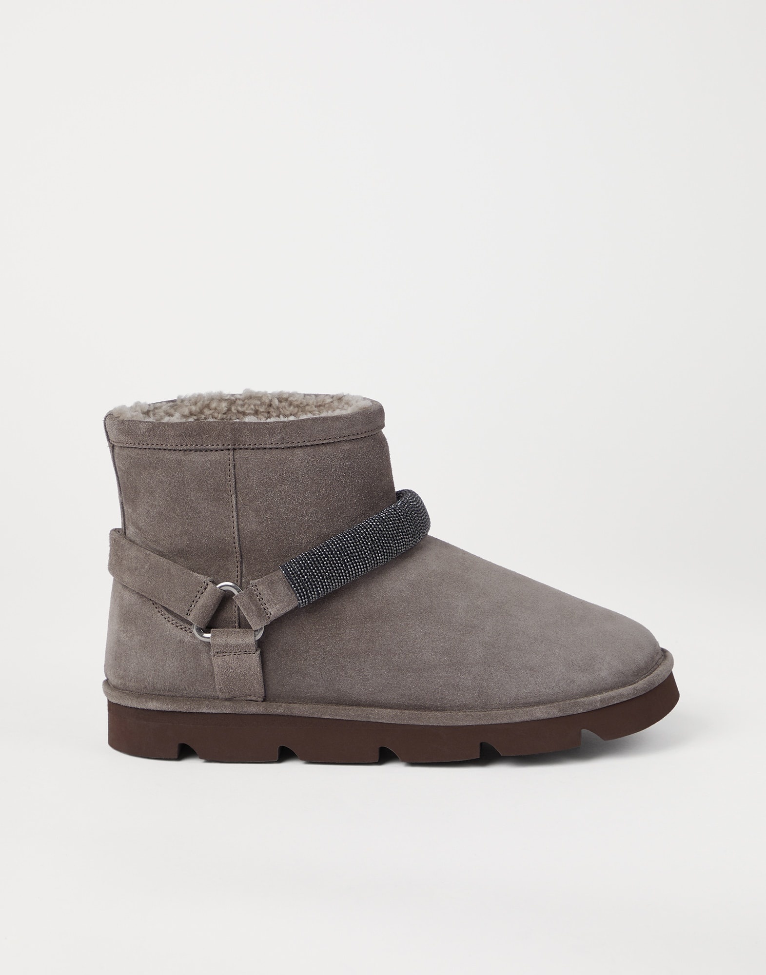 Suede boots with shearling lining and precious ribbed strap - 5