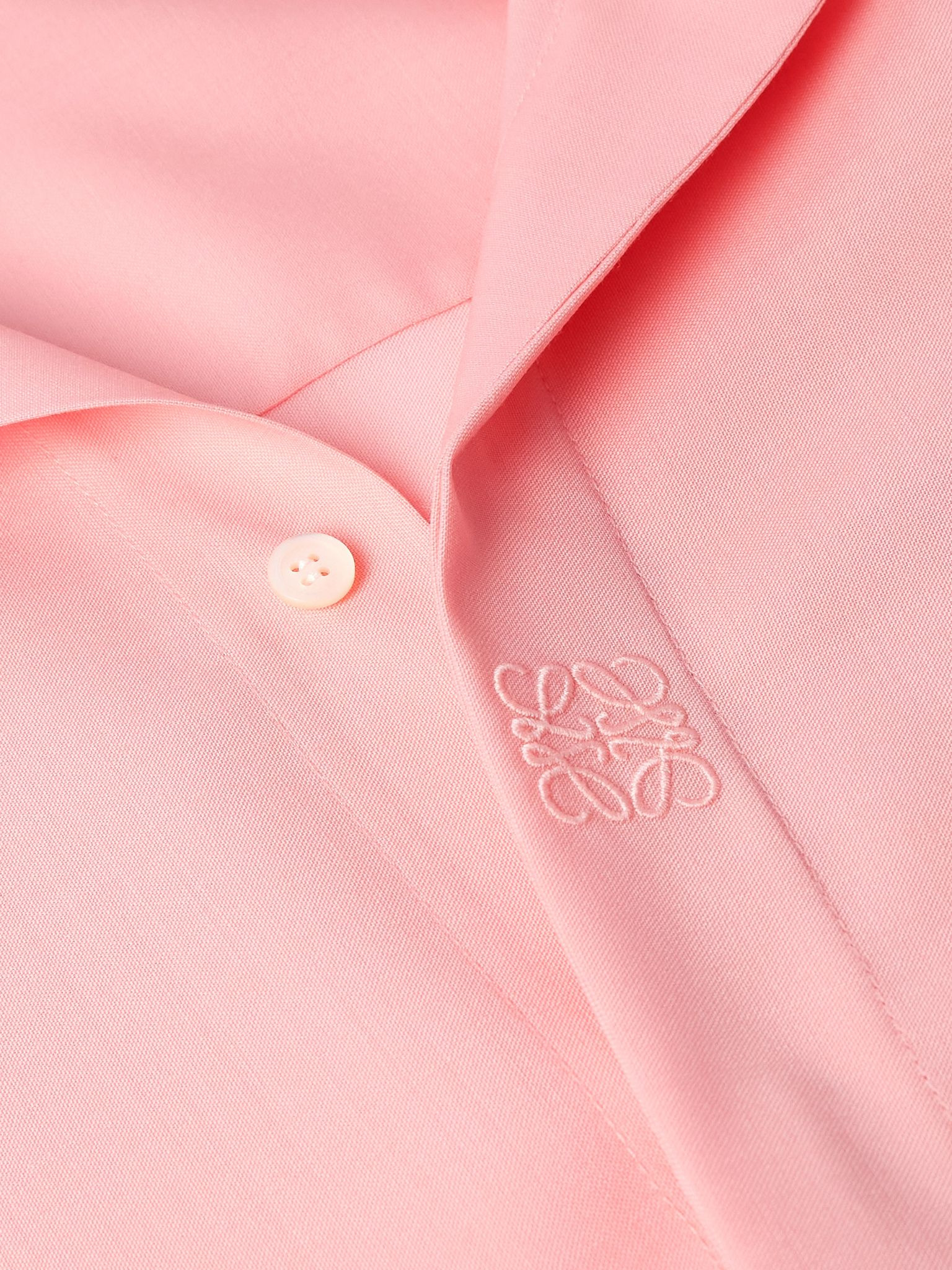 Oversized Camp-Collar Logo-Embroidered Wool Shirt Pink - 4