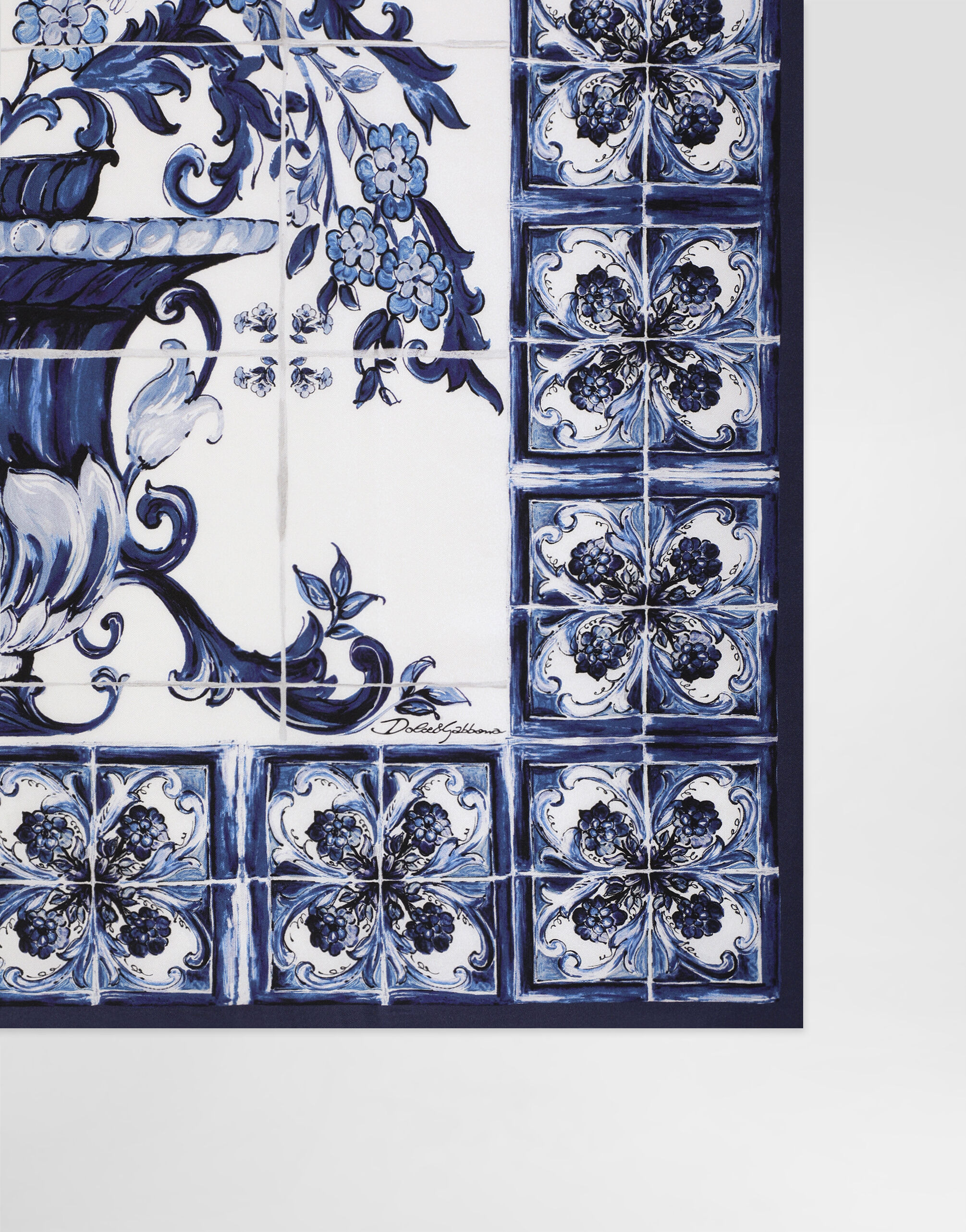 Majolica-print 90x90 silk twill foulard - 2