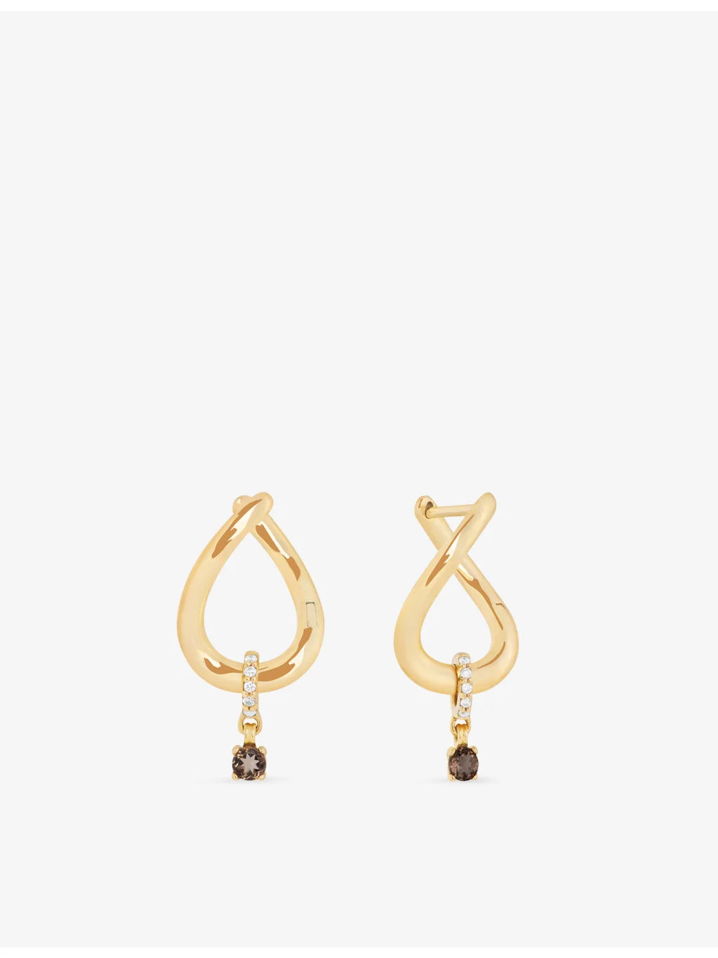 Molten 14ct Yellow-Gold, Lab-Grown Diamond and Smokey Quartz Huggies - 1