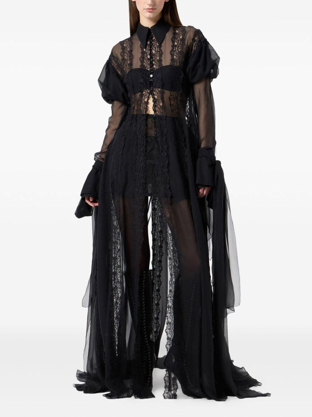CHIFFON AND LACE SHIRT DRESS - 2