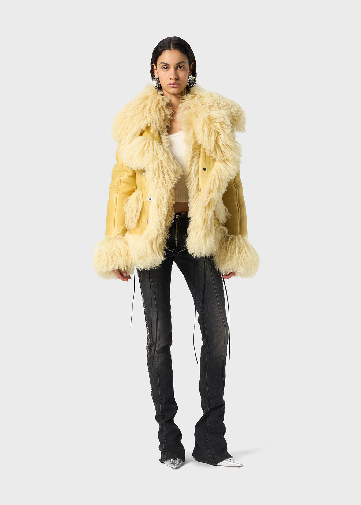 SHEARLING COAT WITH LAPELS - 2