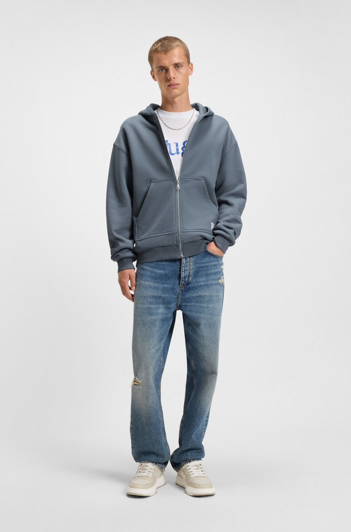 DOUBLE-LAYERED ZIP-UP HOODIE IN TERRY - 4