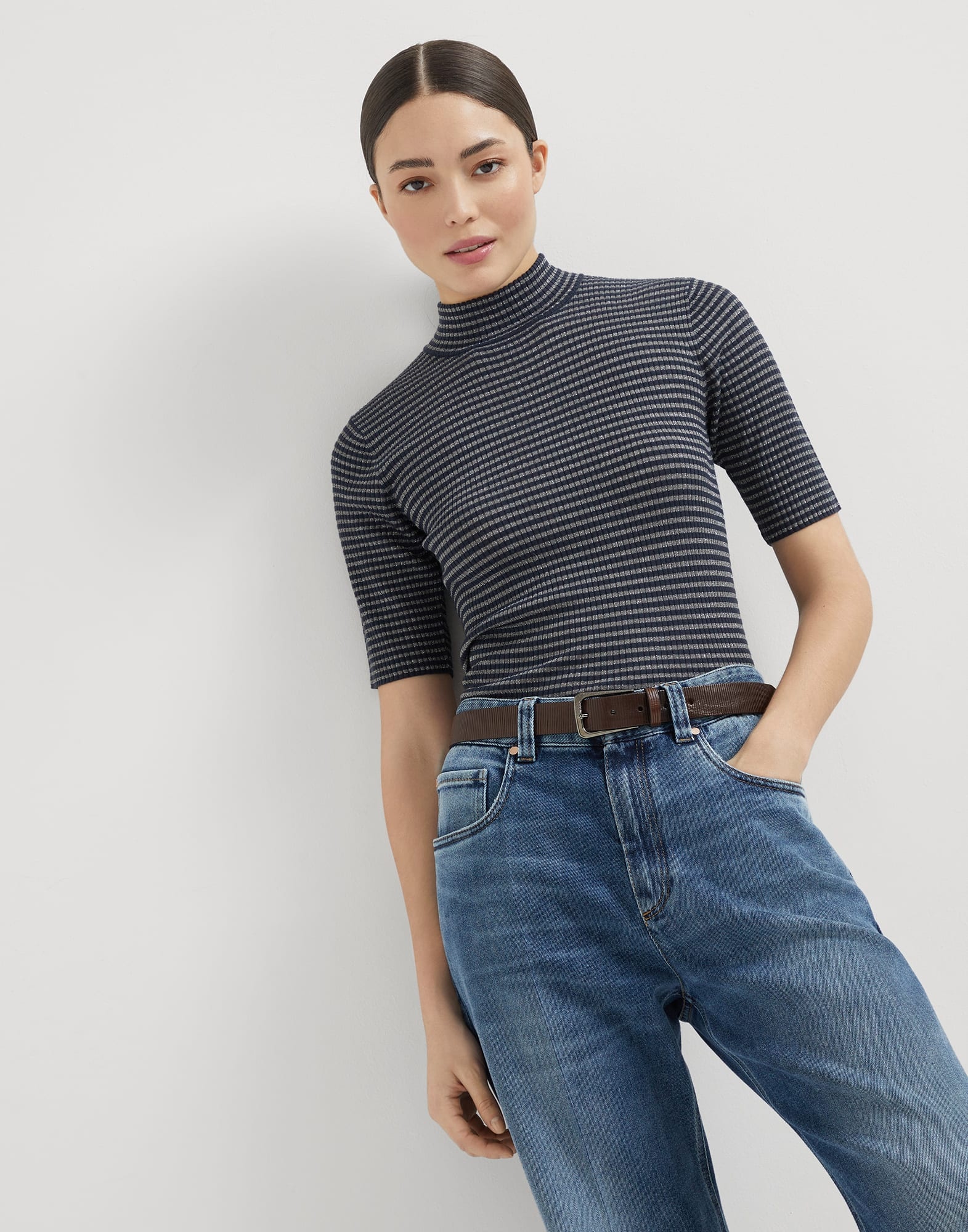 Sparkling stripes lightweight rib sweater in virgin wool and cashmere - 4