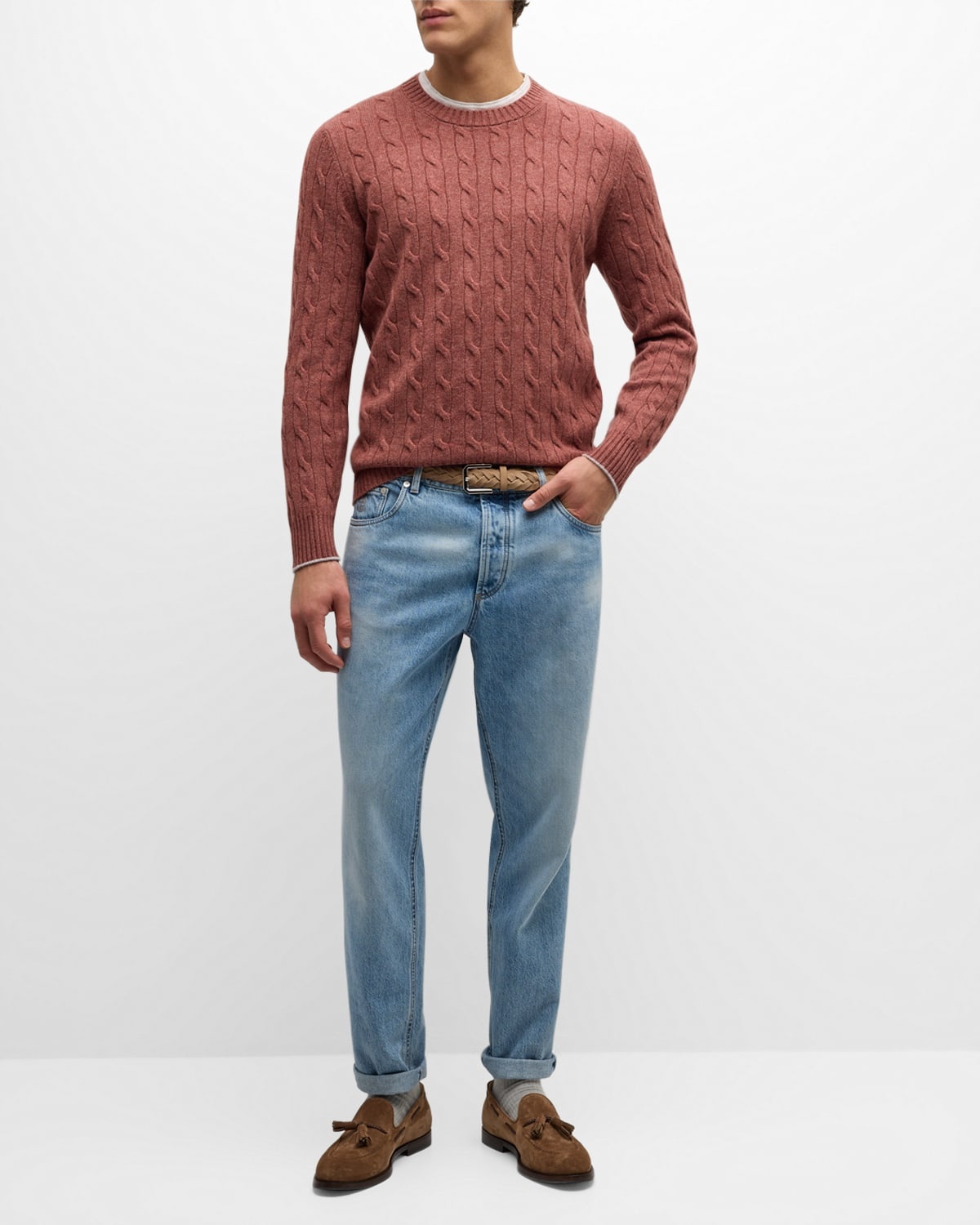 Men's Cashmere Cable Knit Crewneck Sweater - 3