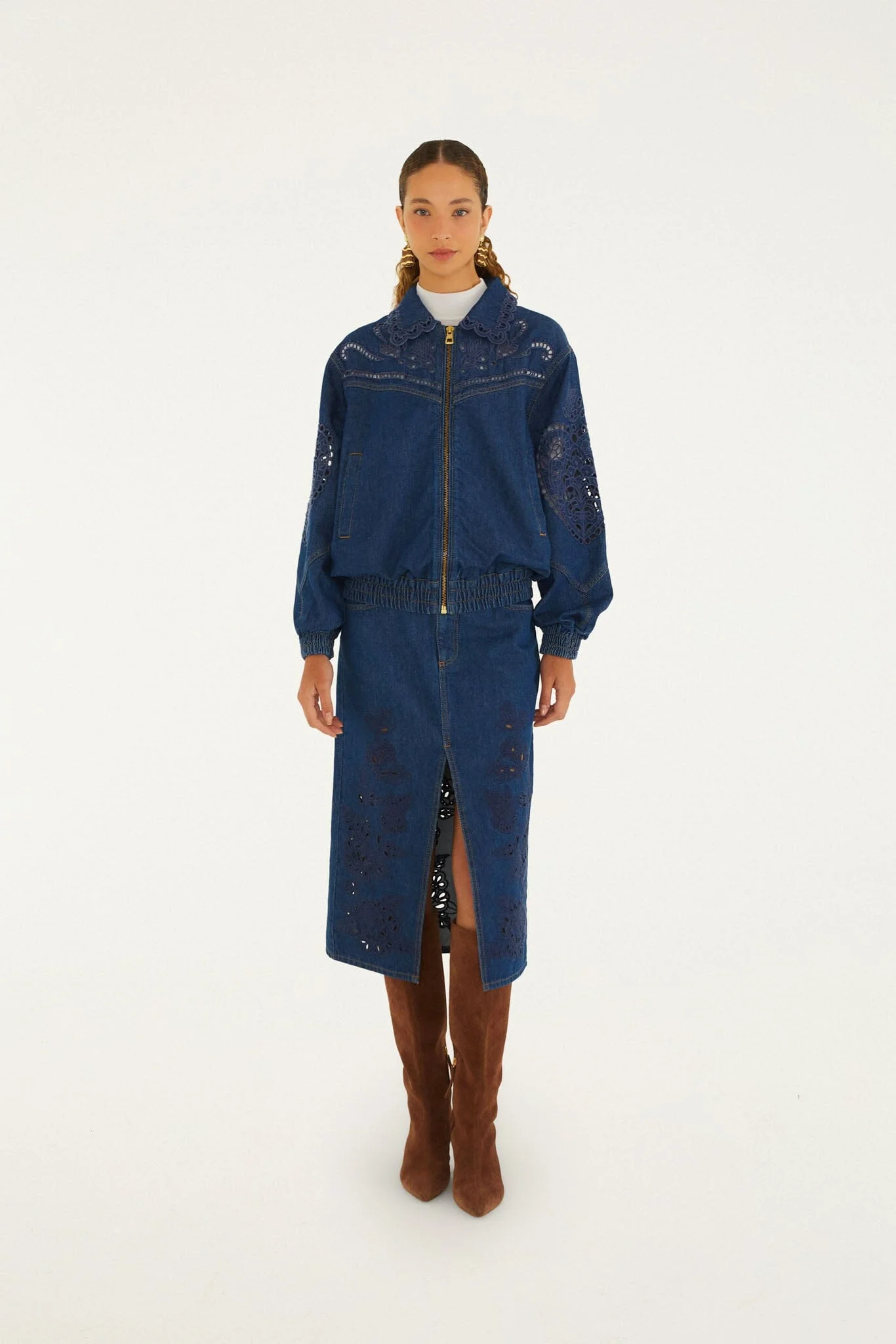 Richelieu Front Slit Denim Midi Skirt - 1