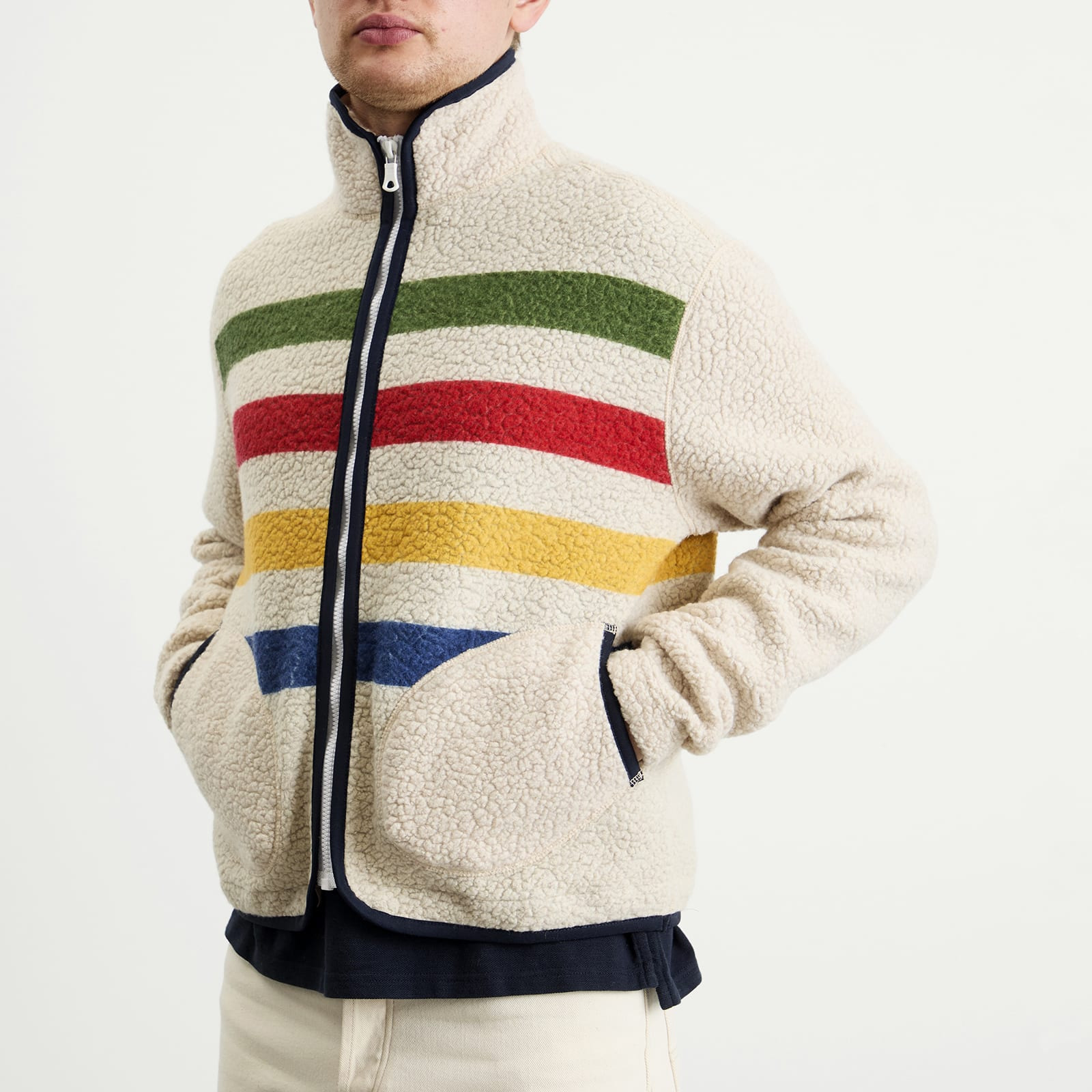 Drake's Striped Boucle Wool Fleece Jacket - 5
