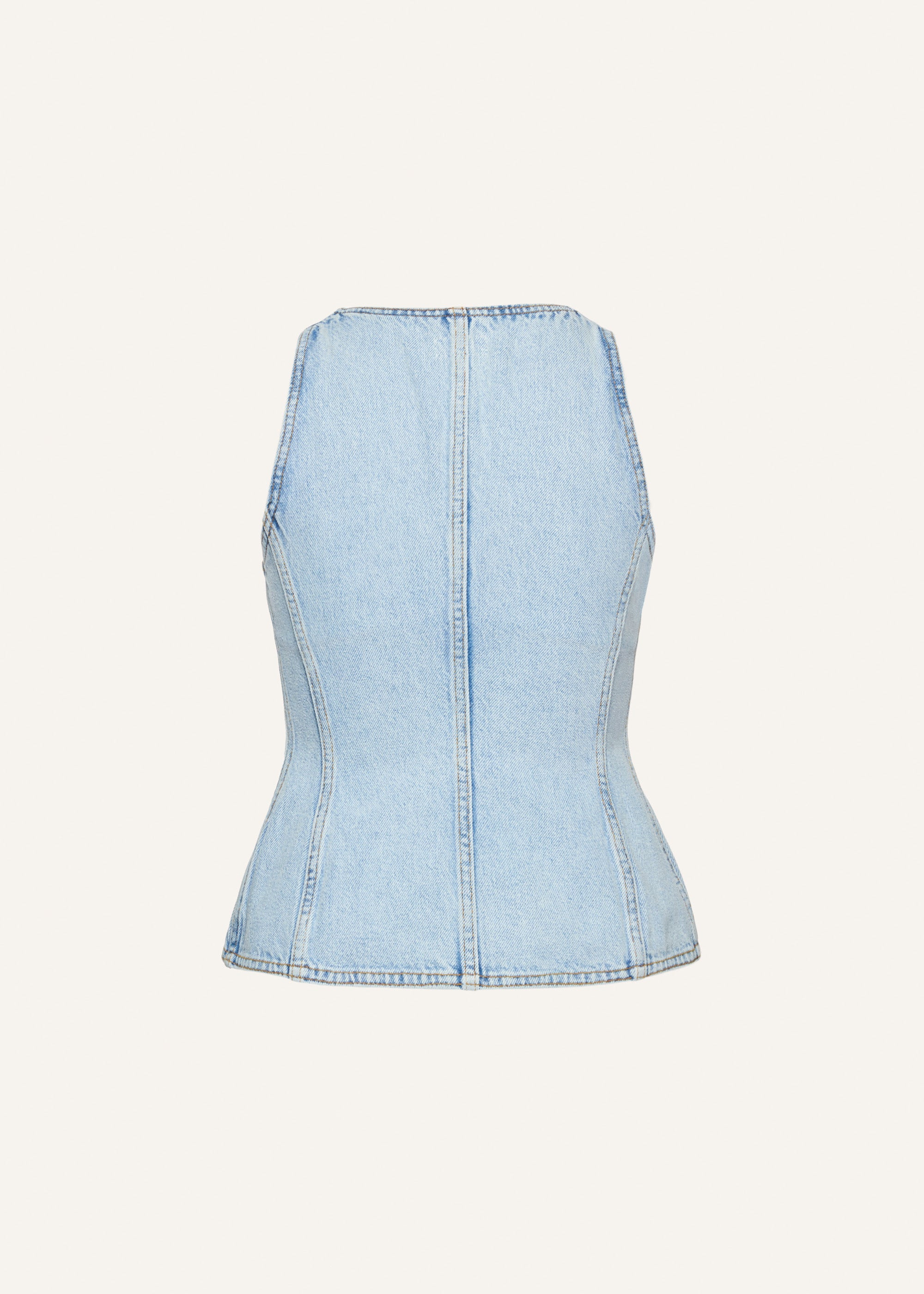 Round neck denim waistcoat in light blue - 2