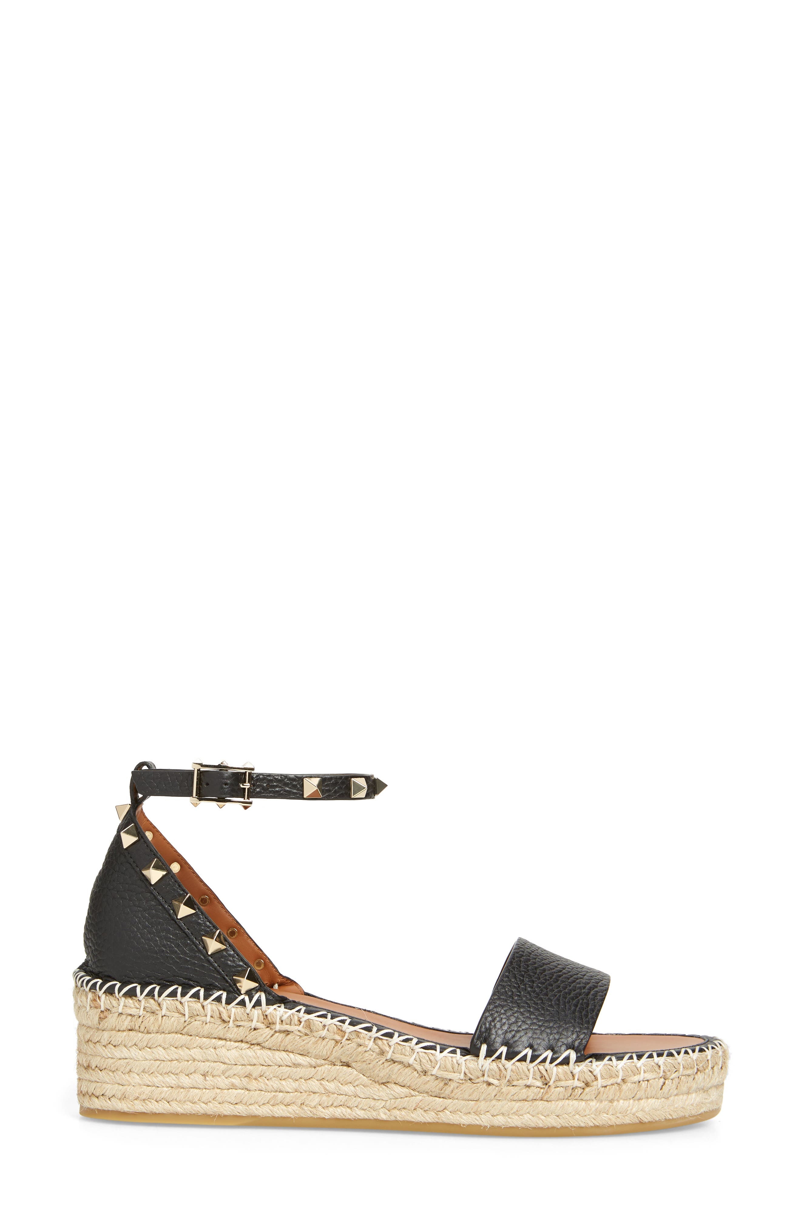 Valentino Garavani Rockstud Espadrille Platform Wedge Sandal in Nero/Light Cuir at Nordstrom - 3