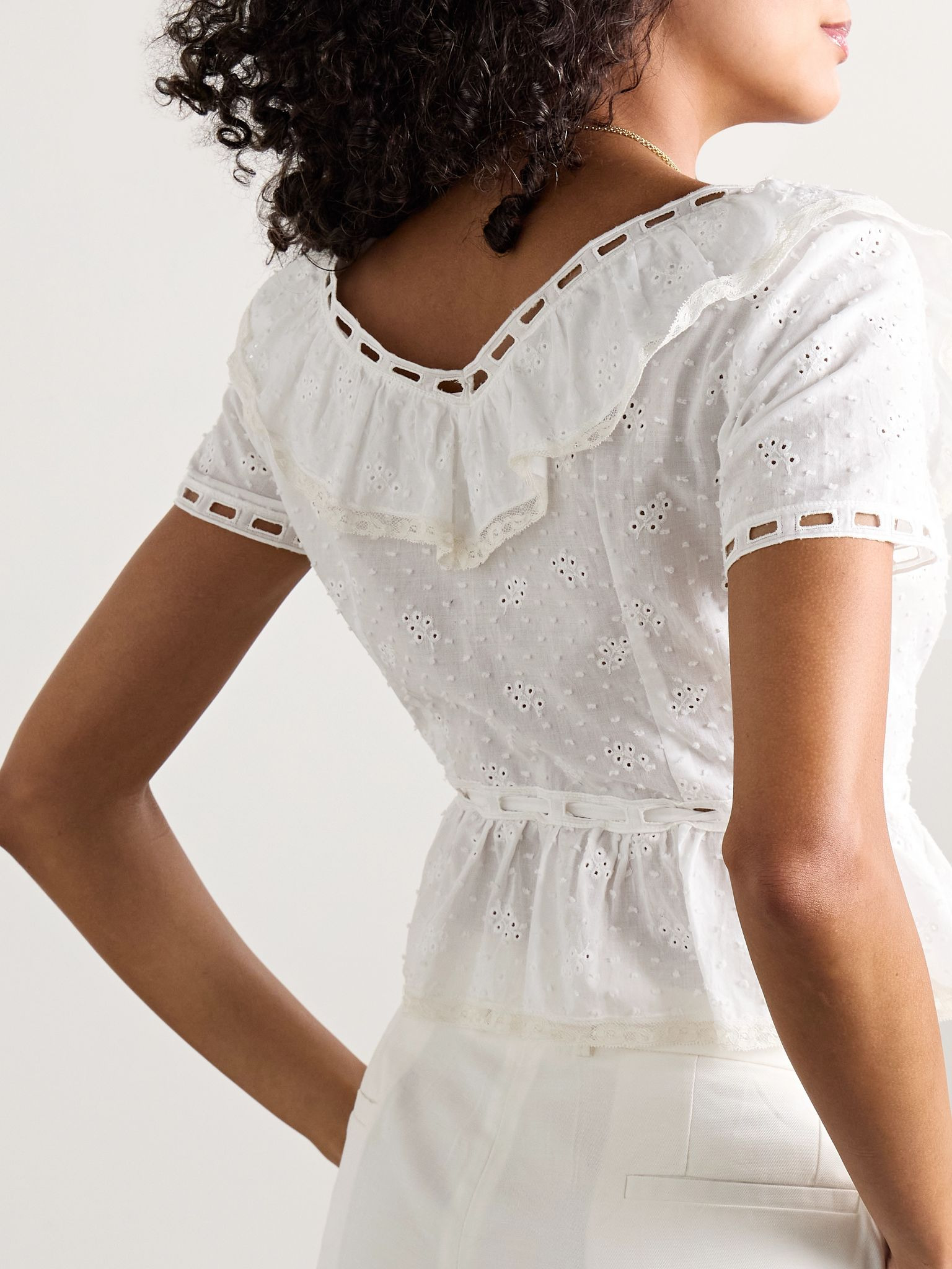 Giannella lace-trimmed broderie anglaise cotton-voile blouse White - 3