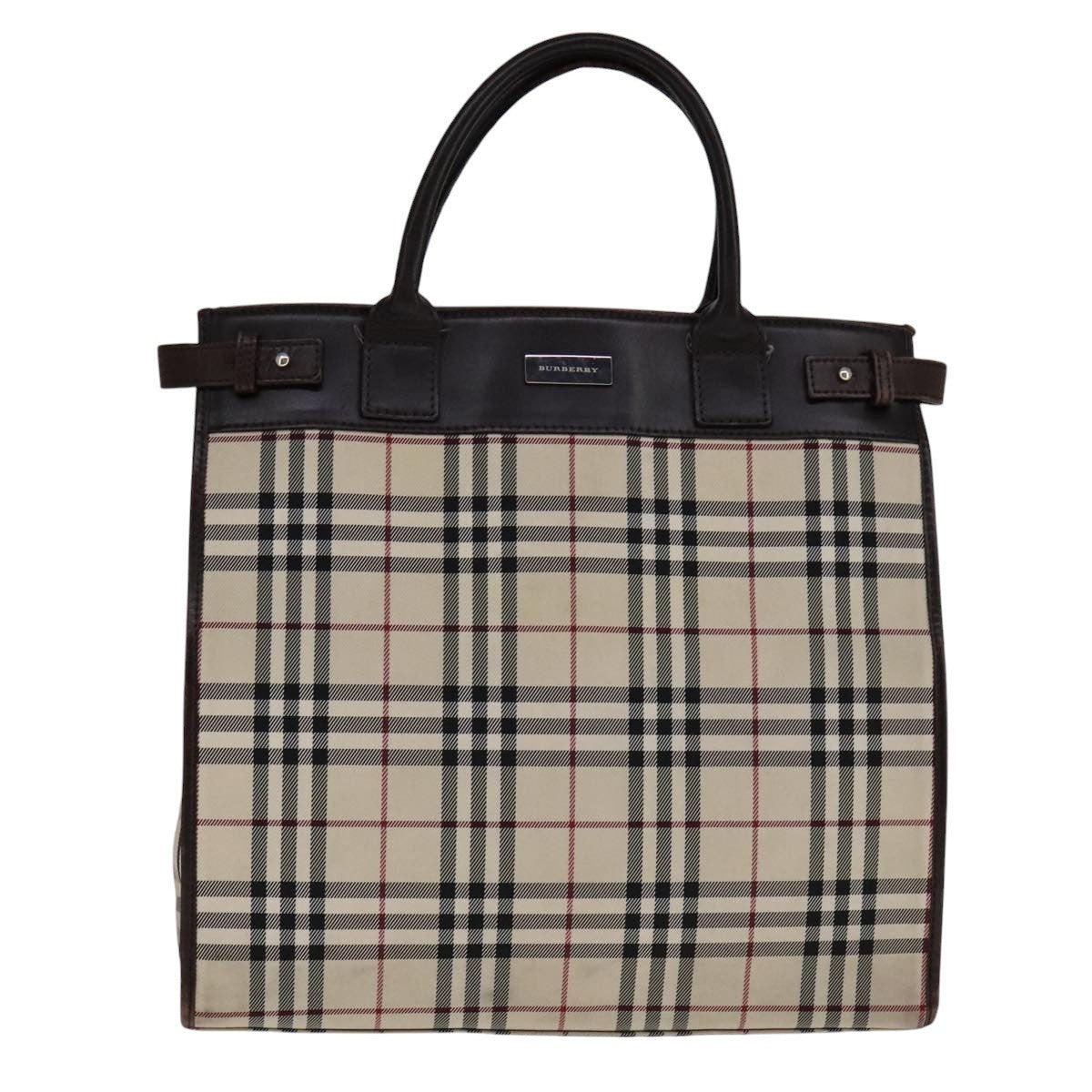 Burberry Nova Check Hand Bag Canvas Leather Beige Brown Silver - 2