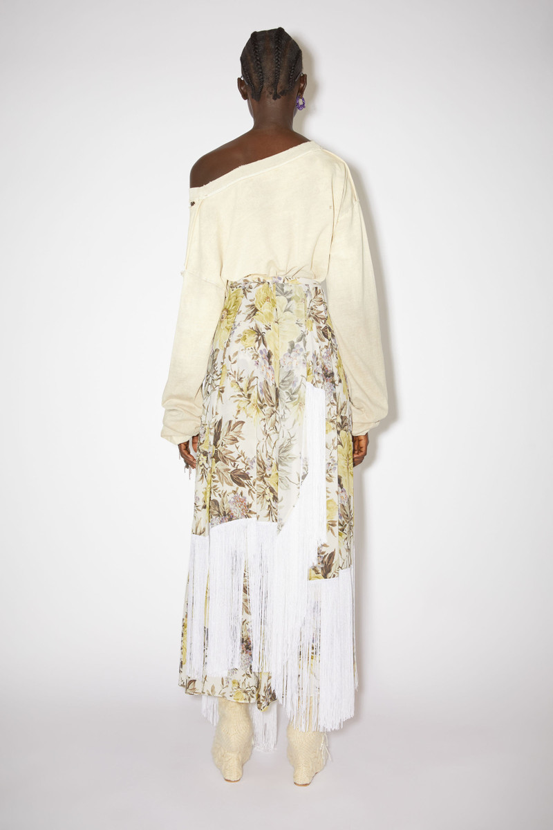 Flower print fringe skirt - Beige 4