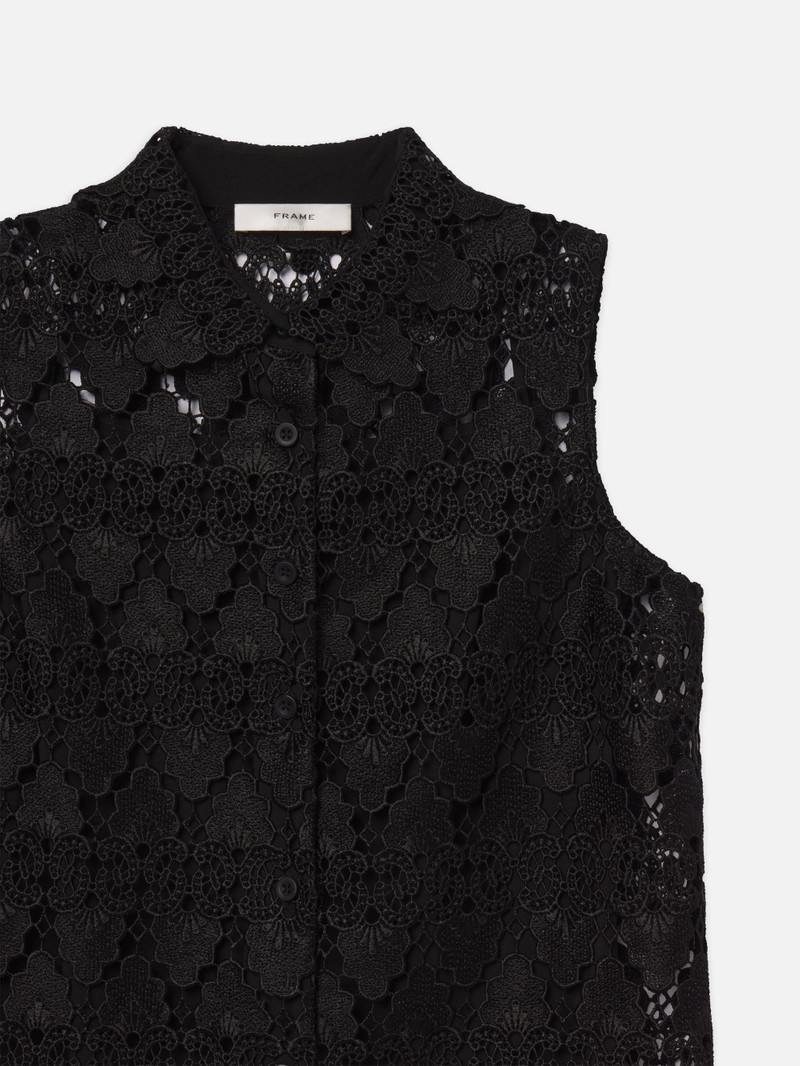 FRAME The Deco Lace Dress in Black outlook