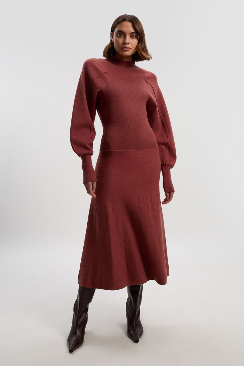 Wool Look Rounded Sleeve Knit Midi Dress 1