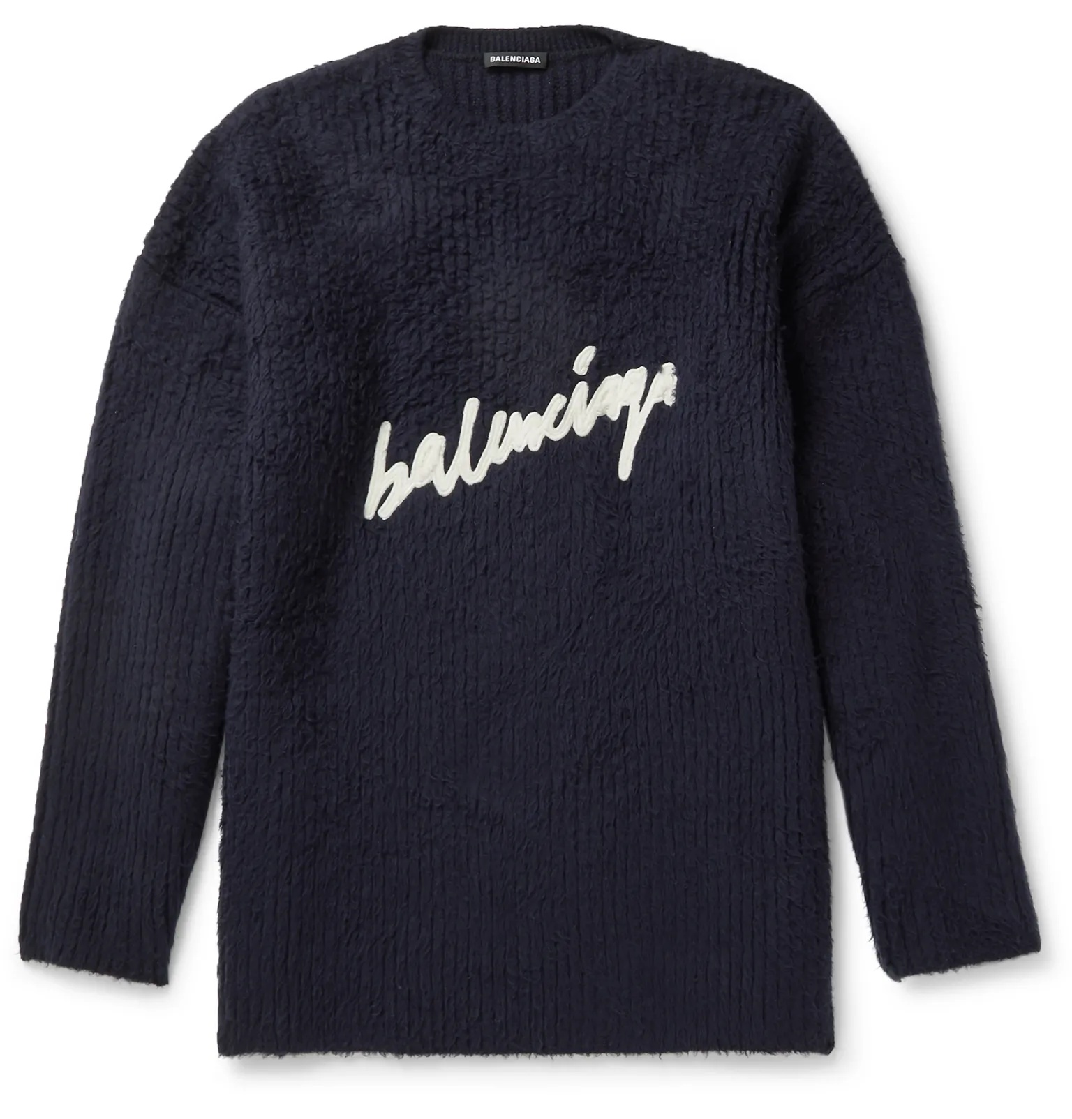 Oversized Logo-Embroidered Brushed Cotton-Blend Sweater - 1