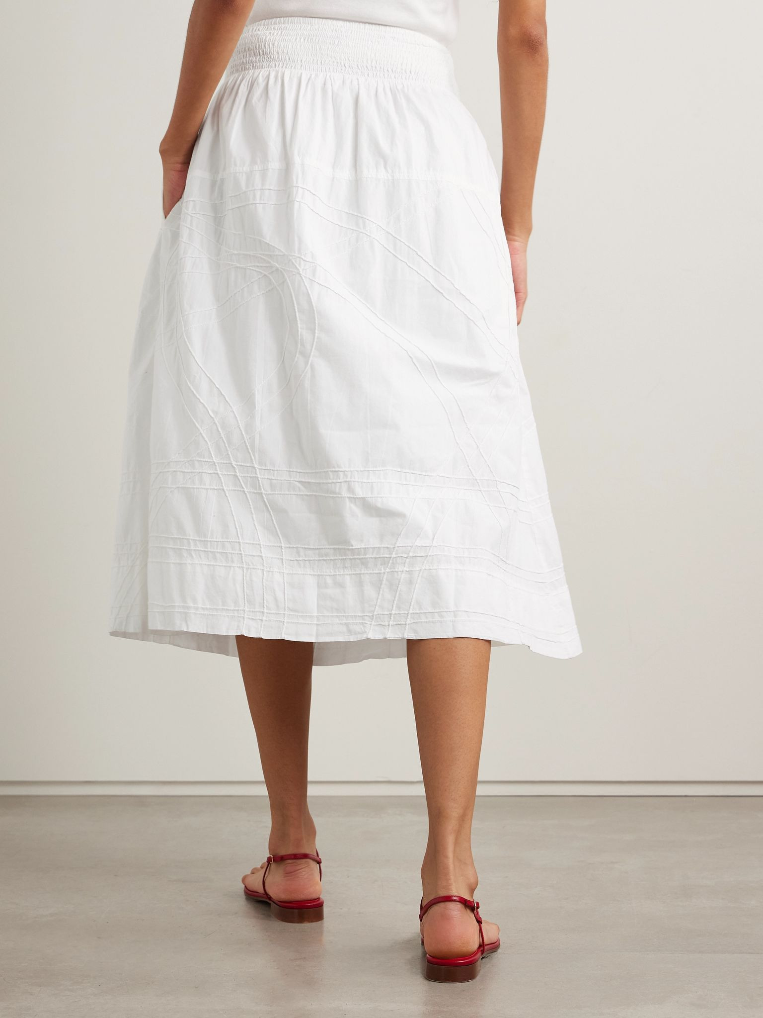 Camden pleated cotton-poplin midi skirt White - 4