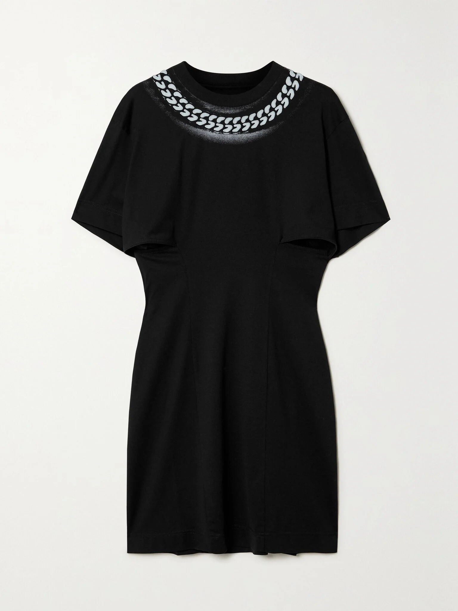 Cutout printed cotton-jersey mini dress Black - 1