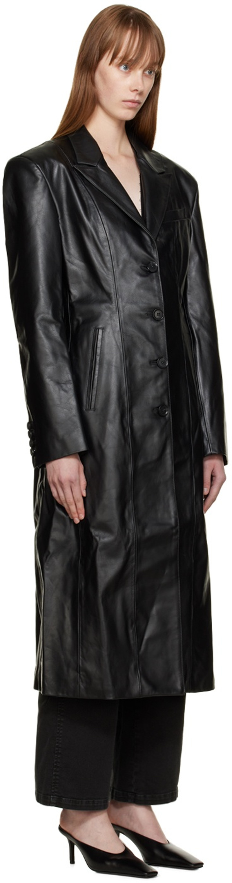 HALFBOY®️ Black Matrix Leather Coat outlook