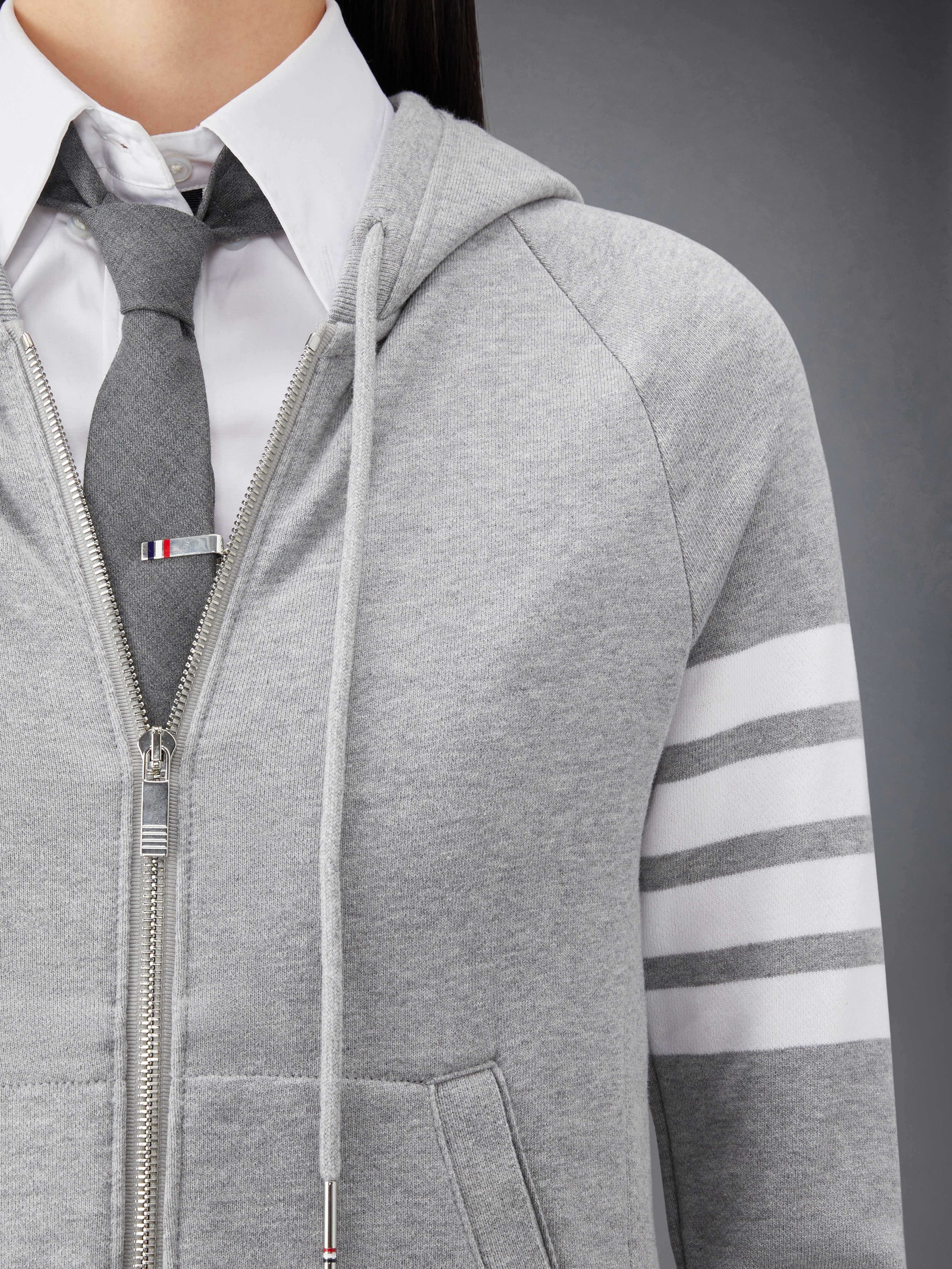 Light Grey Loopback Jersey Knit Engineered 4-bar Stripe Zip up Hoodie - 6