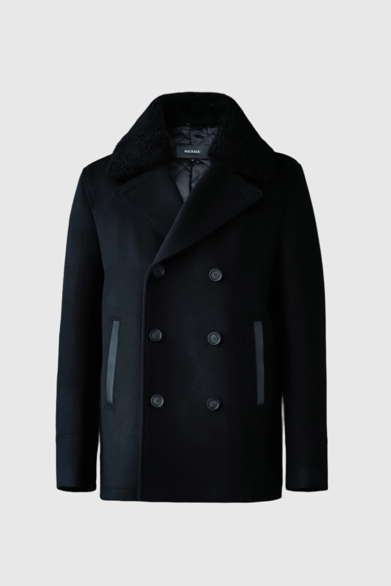 COLE wool double-breasted jacket with shearling collar 1