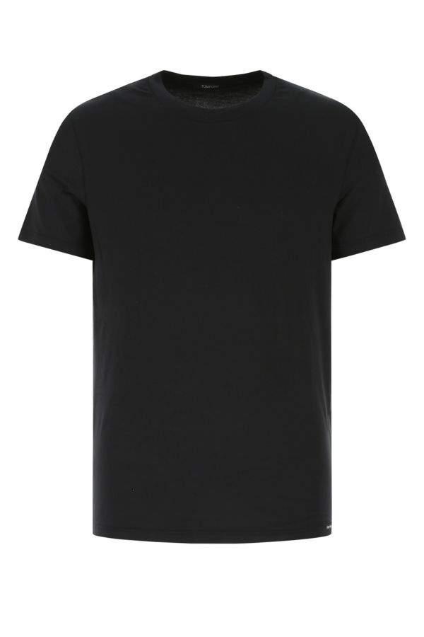 Black stretch cotton blend t-shirt - 1