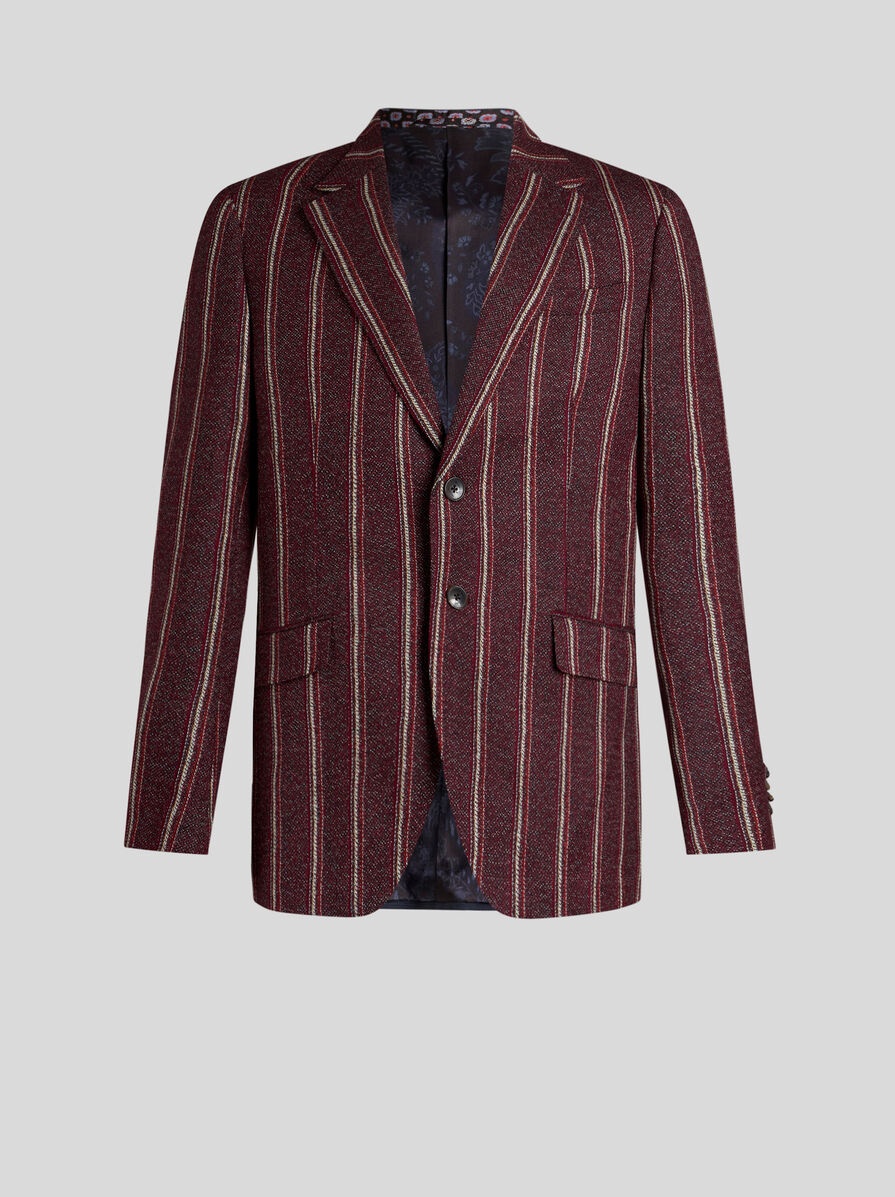 STRIPED COTTON AND WOOL BLAZER - 1