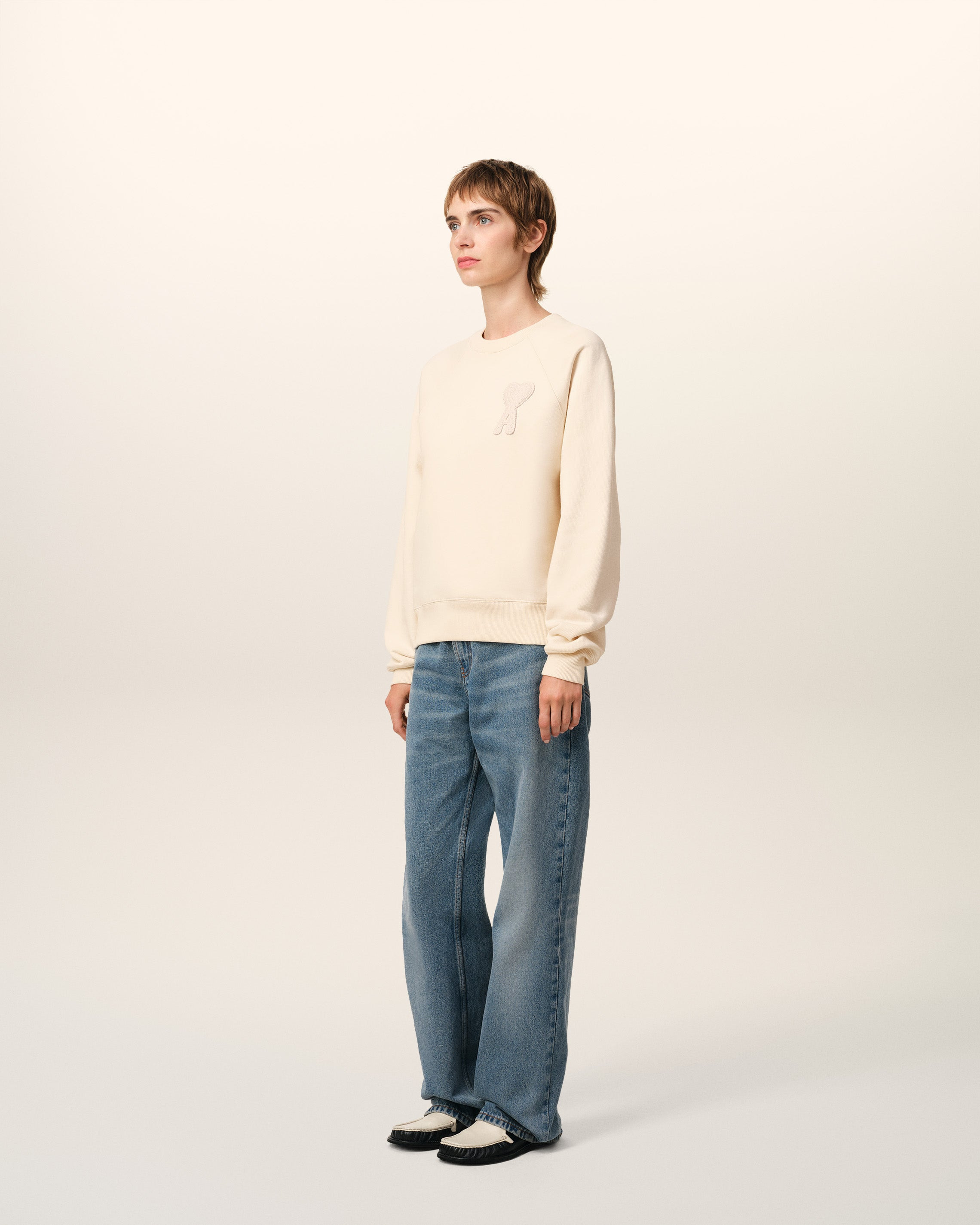 BEIGE COTTON AMI DE COEUR PATCH SWEATSHIRT - 6