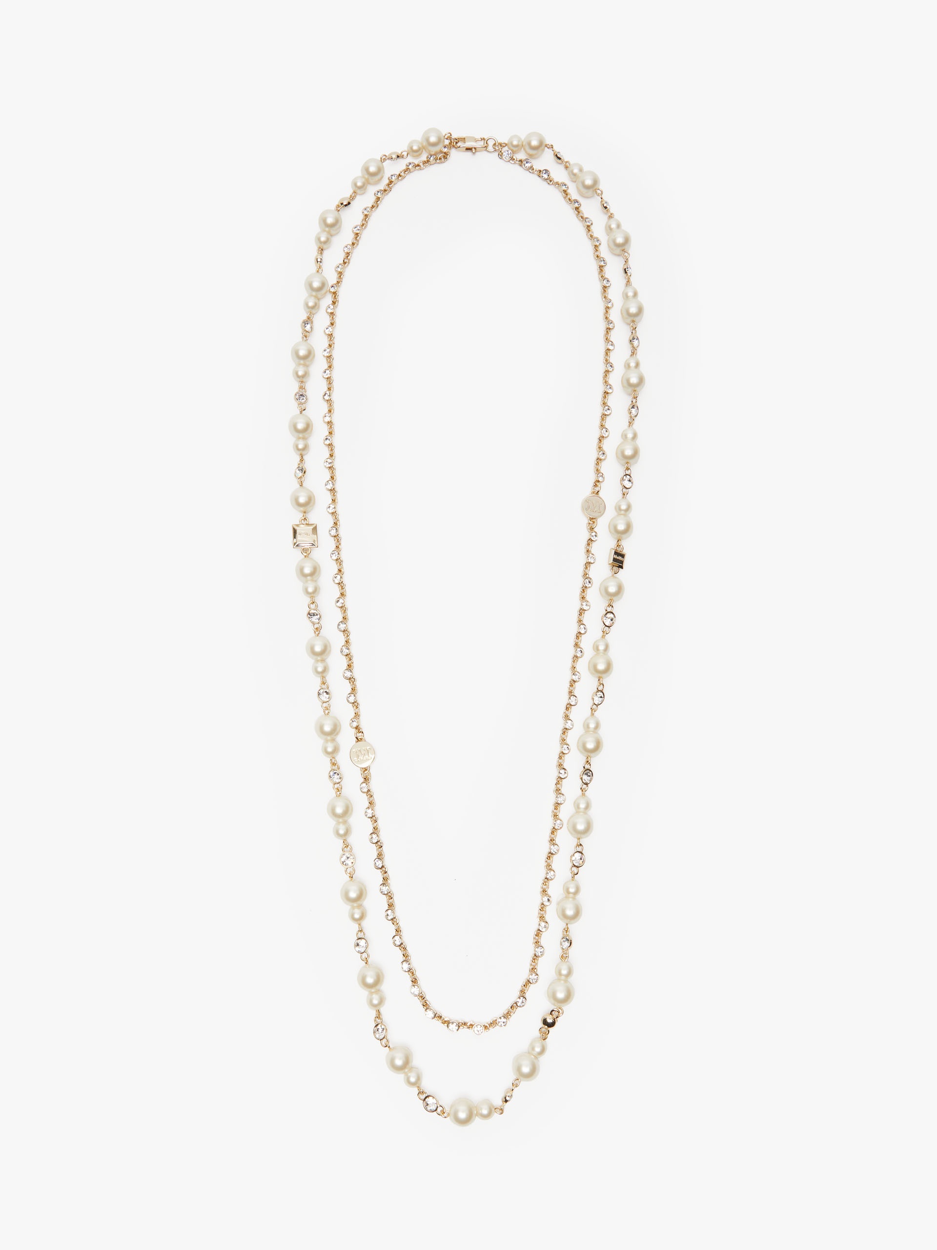 NEVIS Pearl and rhinestone long necklace 1