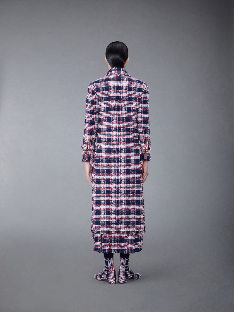 Thom Browne Prince of Wales Check Frayed Chenille Tweed Elongated Bal Collar Coat outlook