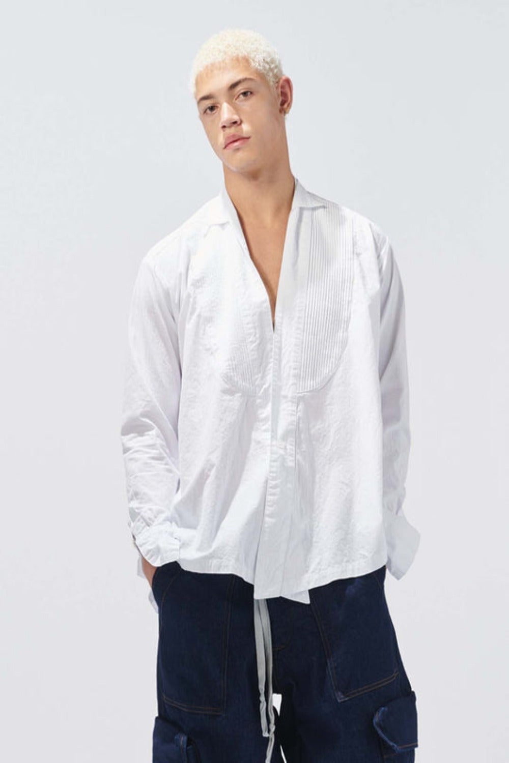 White Military Cotton Tuxedo Shirt - 1