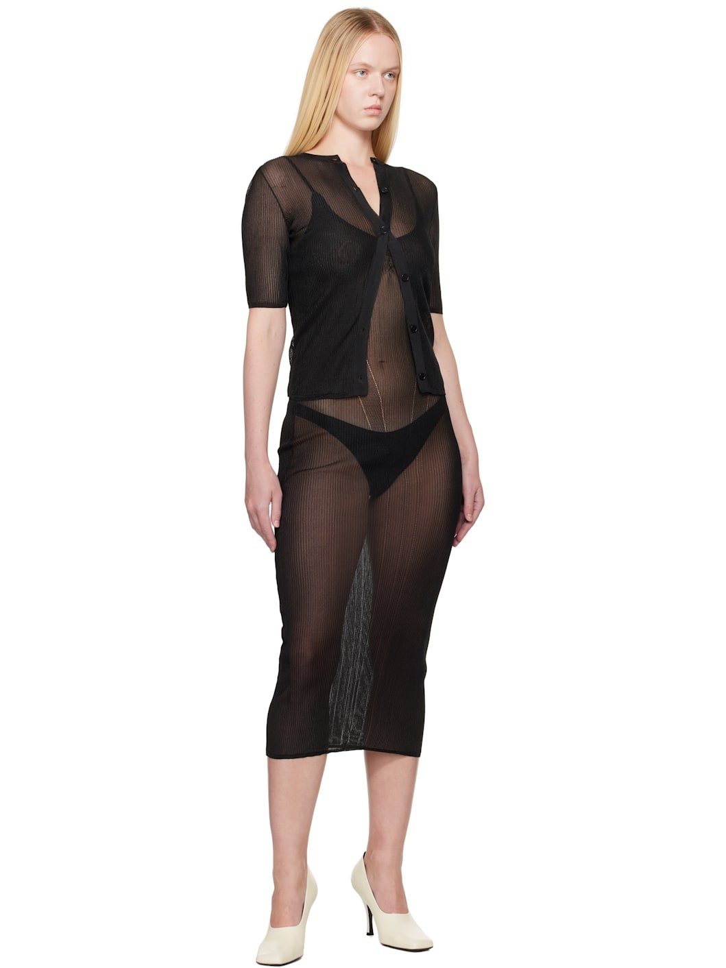 Black Knit Justaucorps Maxi Dress - 4