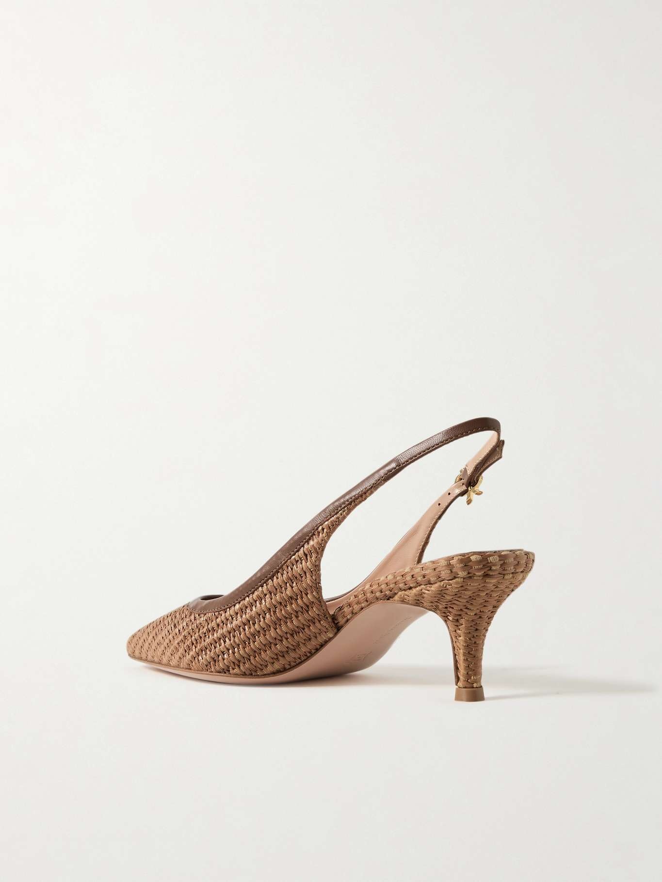 Marbella 55 leather-trimmed raffia slingback pumps - 3