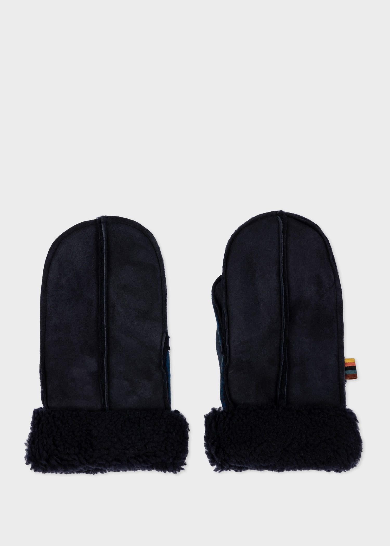 Navy Blue Shearling Mittens - 1