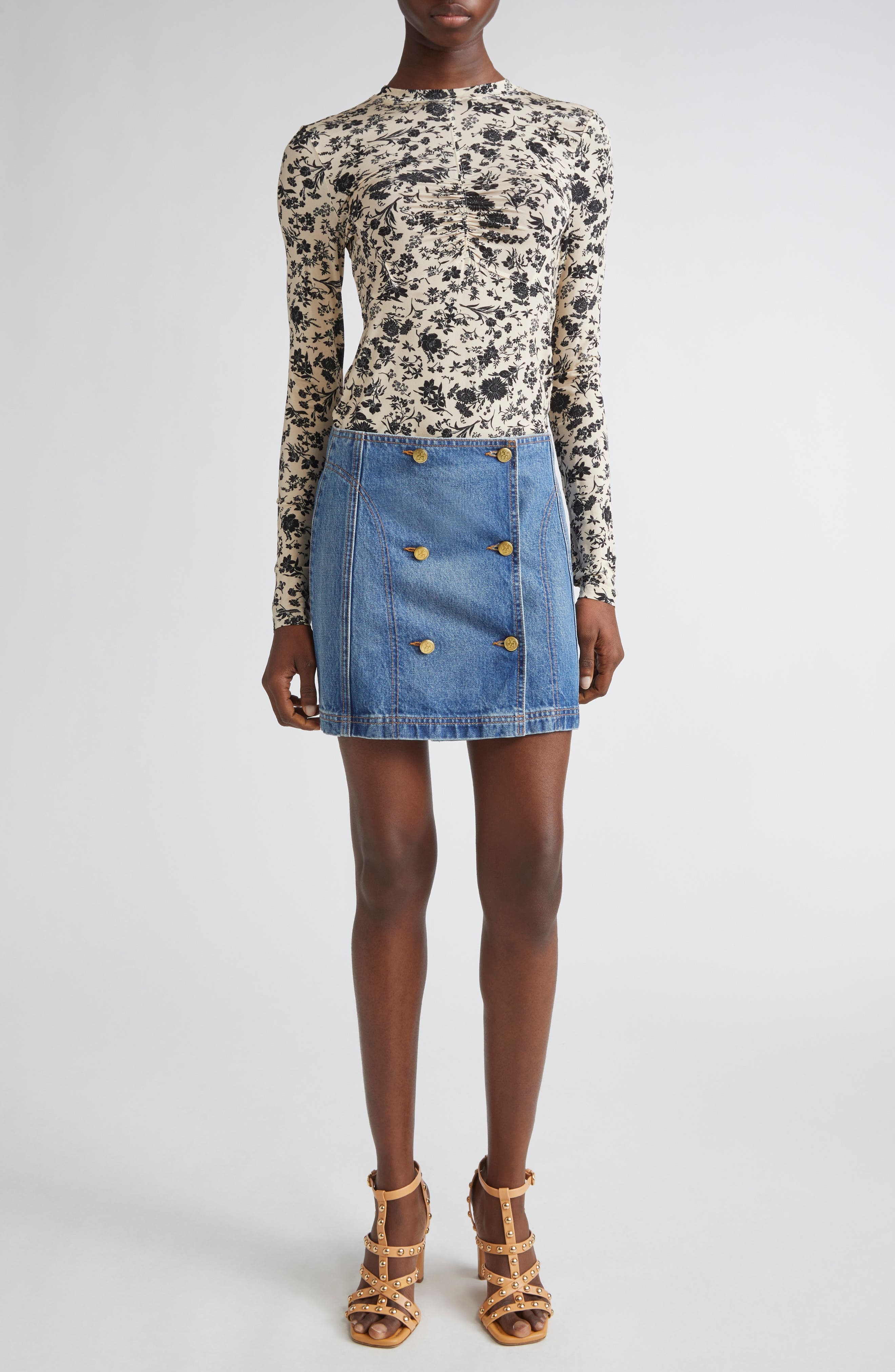Ulla Johnson Neri Floral Center Ruched Knit Top in White Gardenia at Nordstrom - 2