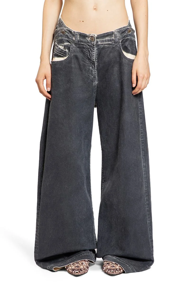 The Attico loose fit high-waisted navy blue denim pants - 1