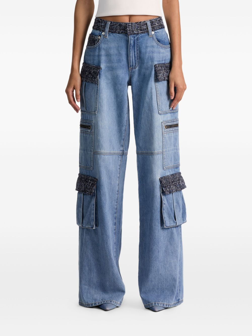 tweed-panel cargo jeans - 4