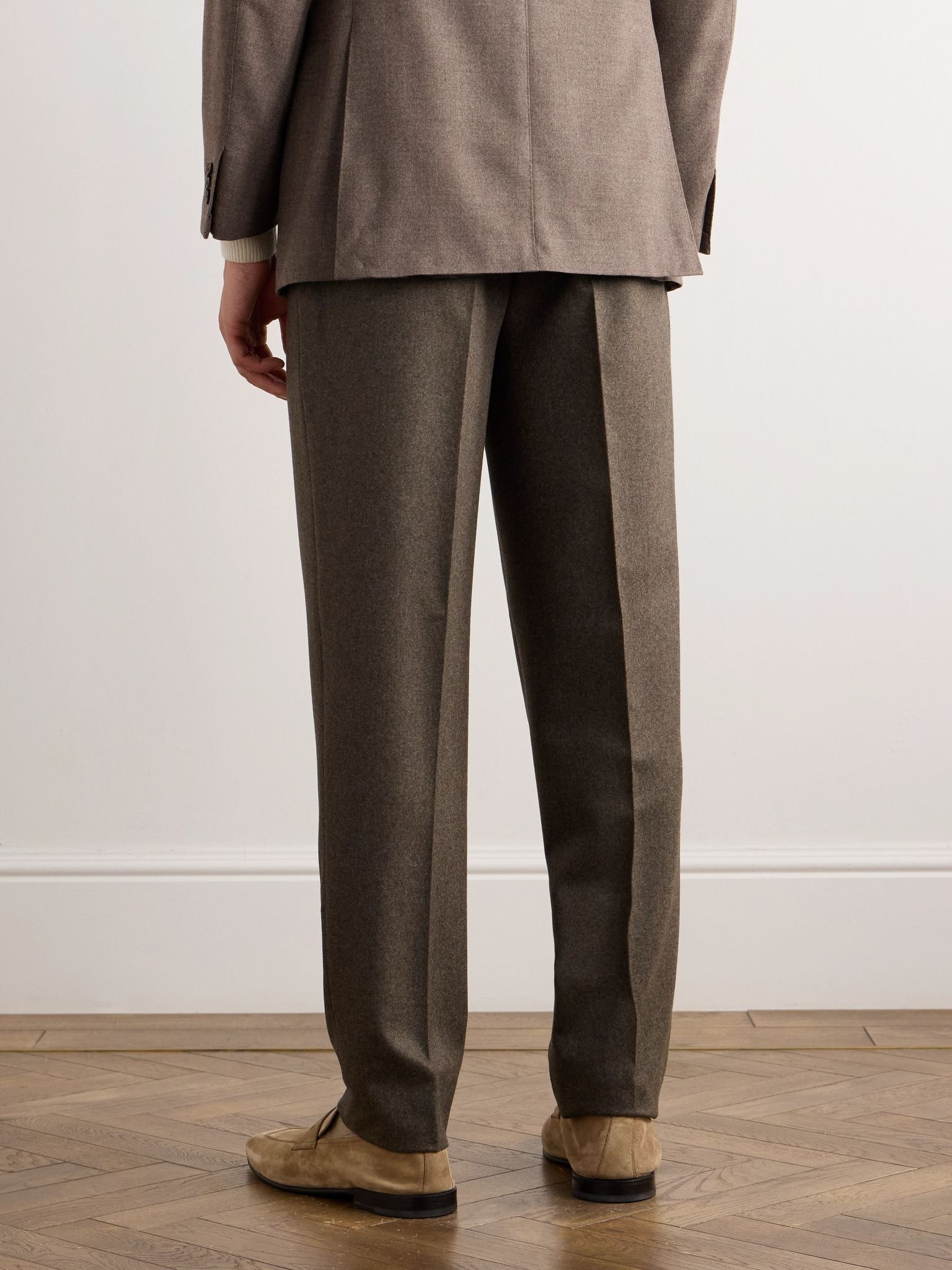 Straight-Leg Pleated Wool-Flannel Trousers Brown - 3