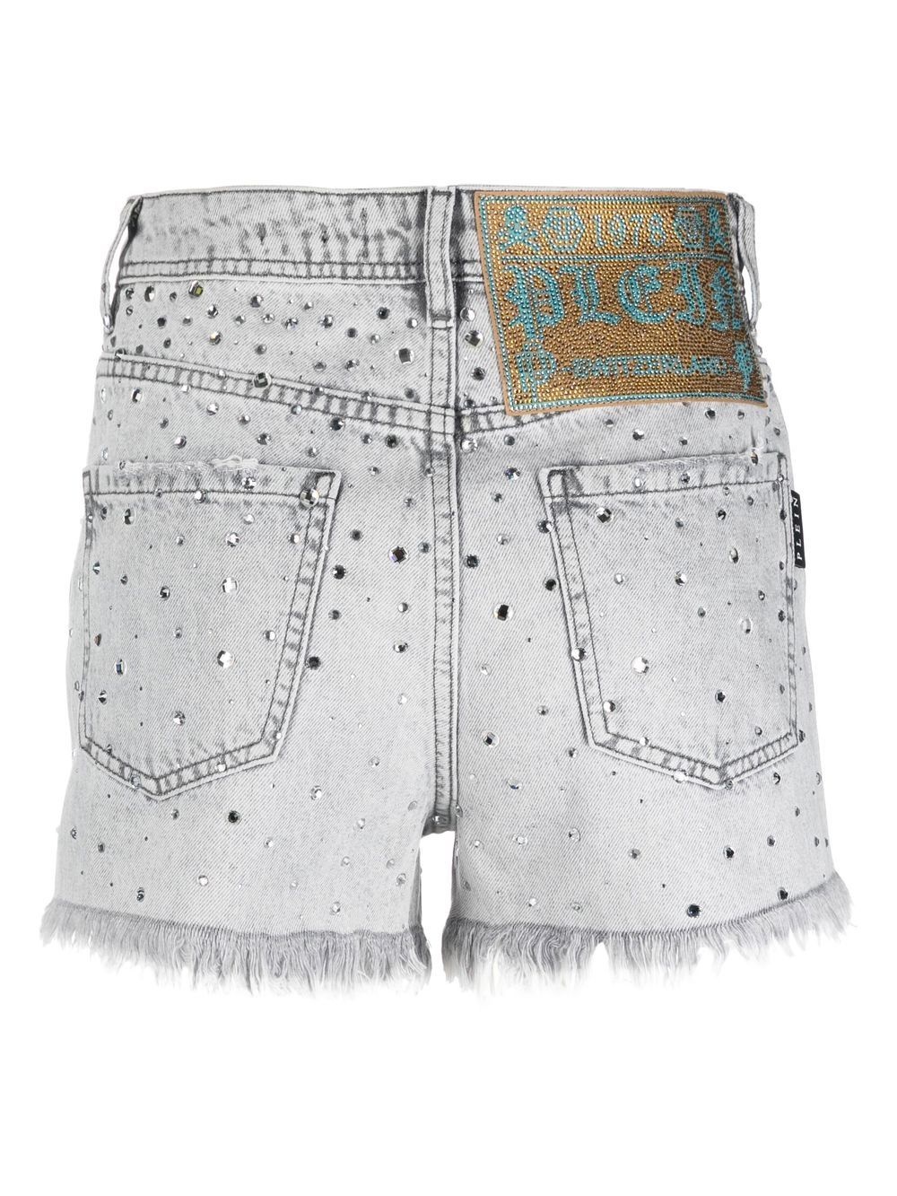 frayed crystal-embellished denim shorts - 3
