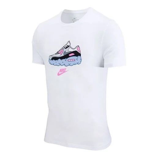 Nike Sportswear Knit Printing Sports Round Neck Short Sleeve White DB4826-100 - 1