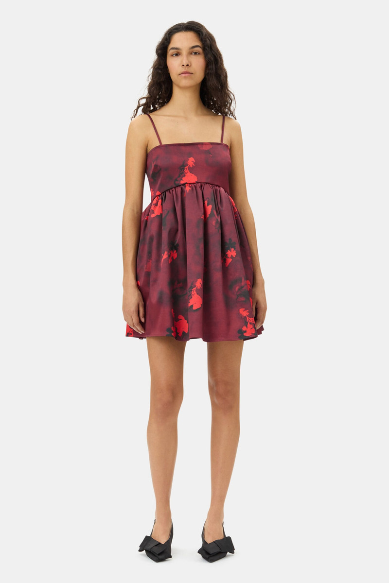 GANNI RED FLORAL PRINT SATIN STRAP MINI DRESS - W0000 | REVERSIBLE
