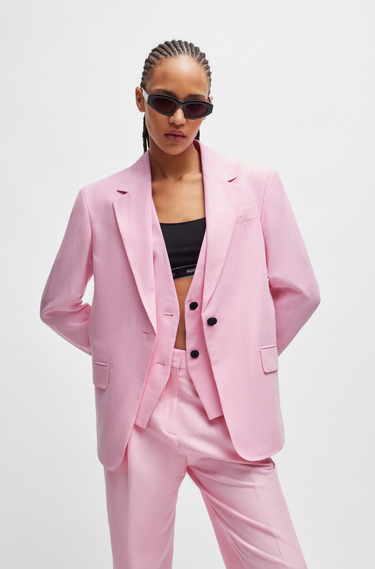 OVERSIZE-FIT JACKET IN STRETCH MATERIAL WITH LINEN - 6