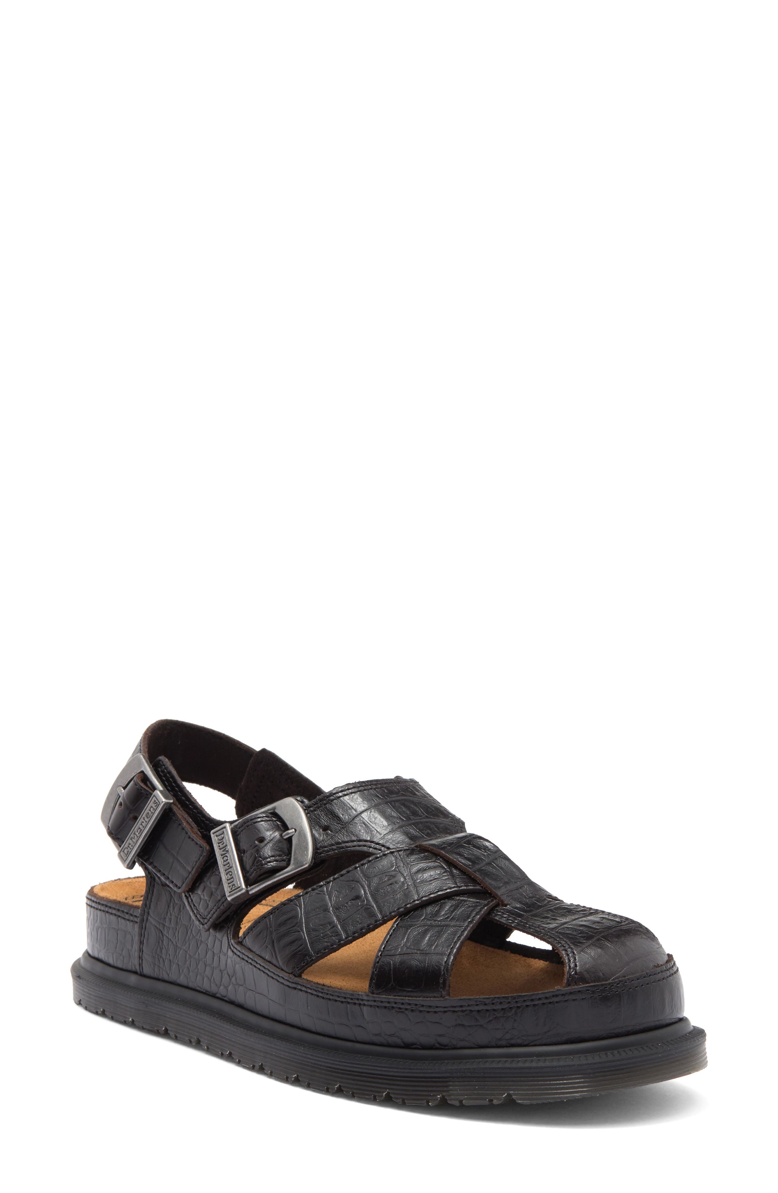 Dr. Martens Archive Fisherman Sandal in Dark Brown Aniline Croc Emboss at Nordstrom - 1