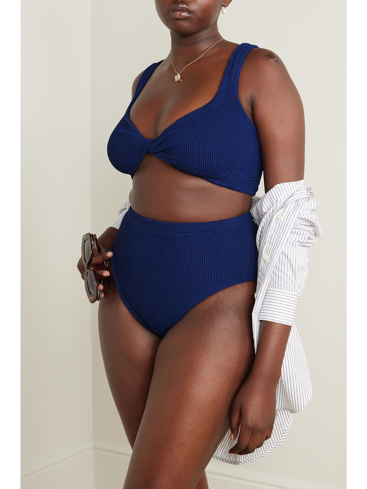Jamie twist-front seersucker bikini Navy - 5