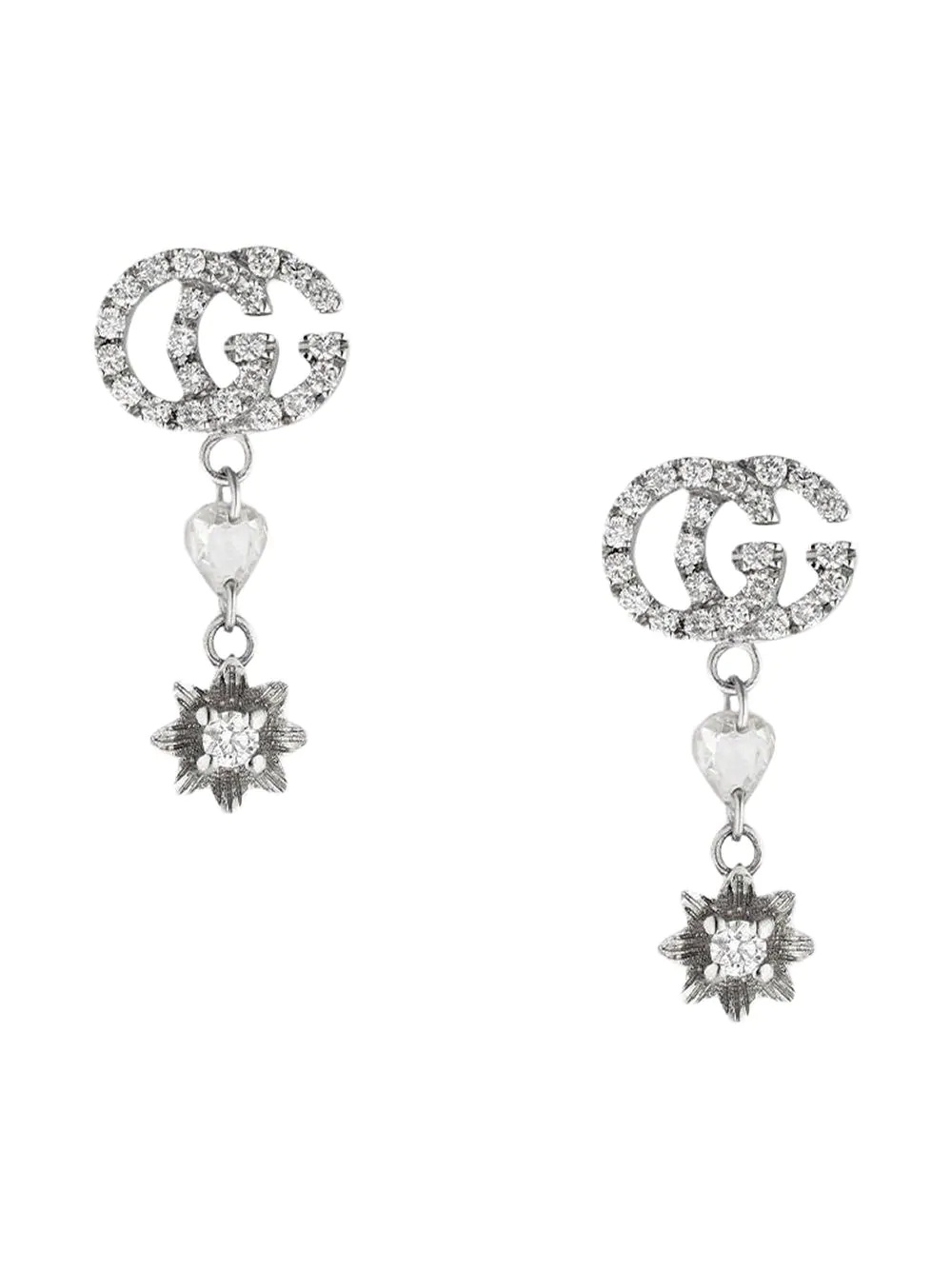 Flower and Double G earrings with diamonds - 1