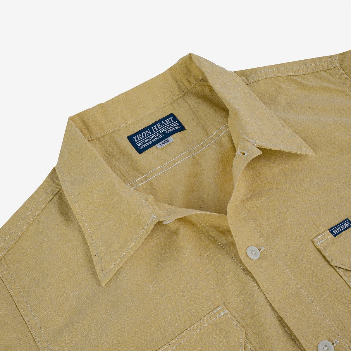 IHSH-388-YEL 4oz Selvedge Short Sleeved Summer Shirt - Yellow - 8